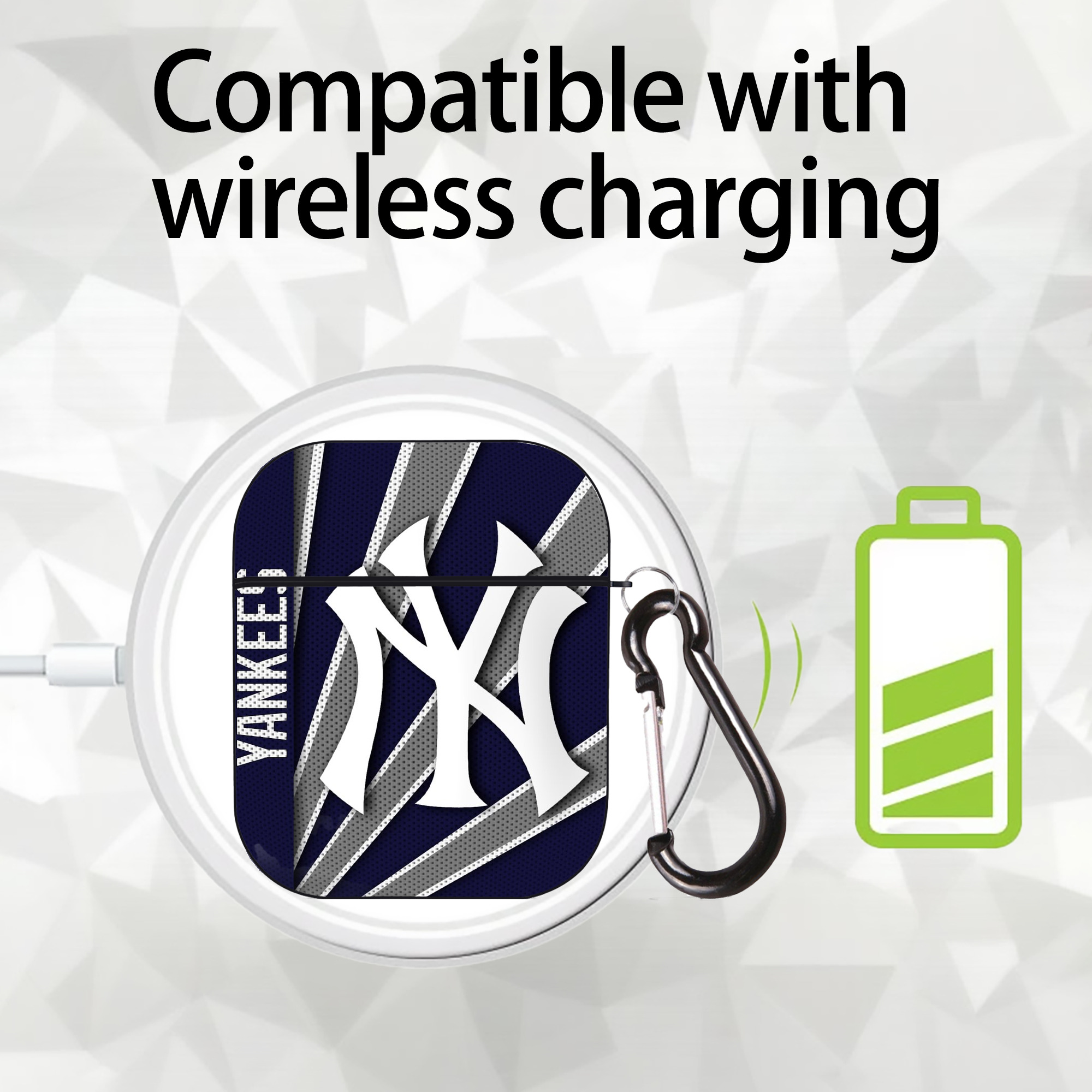 New York Yankees 321 AirPods 2 Case Hard Shell Black, Flexible PC Material, Precise Cutouts, Full Protection, Anti-Fingerprint, Washable, Includes Keychain – Durable & Slim Design