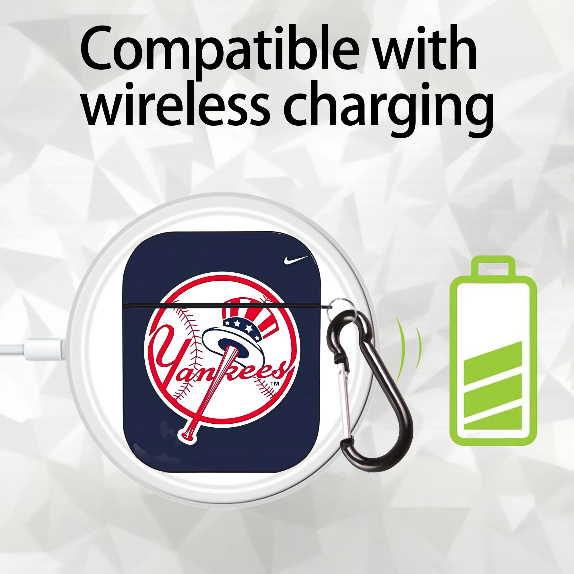 New York Yankees 157 AirPods 2 Case Hard Shell Black, Flexible PC Material, Precise Cutouts, Full Protection, Anti-Fingerprint, Washable, Includes Keychain – Durable & Slim Design