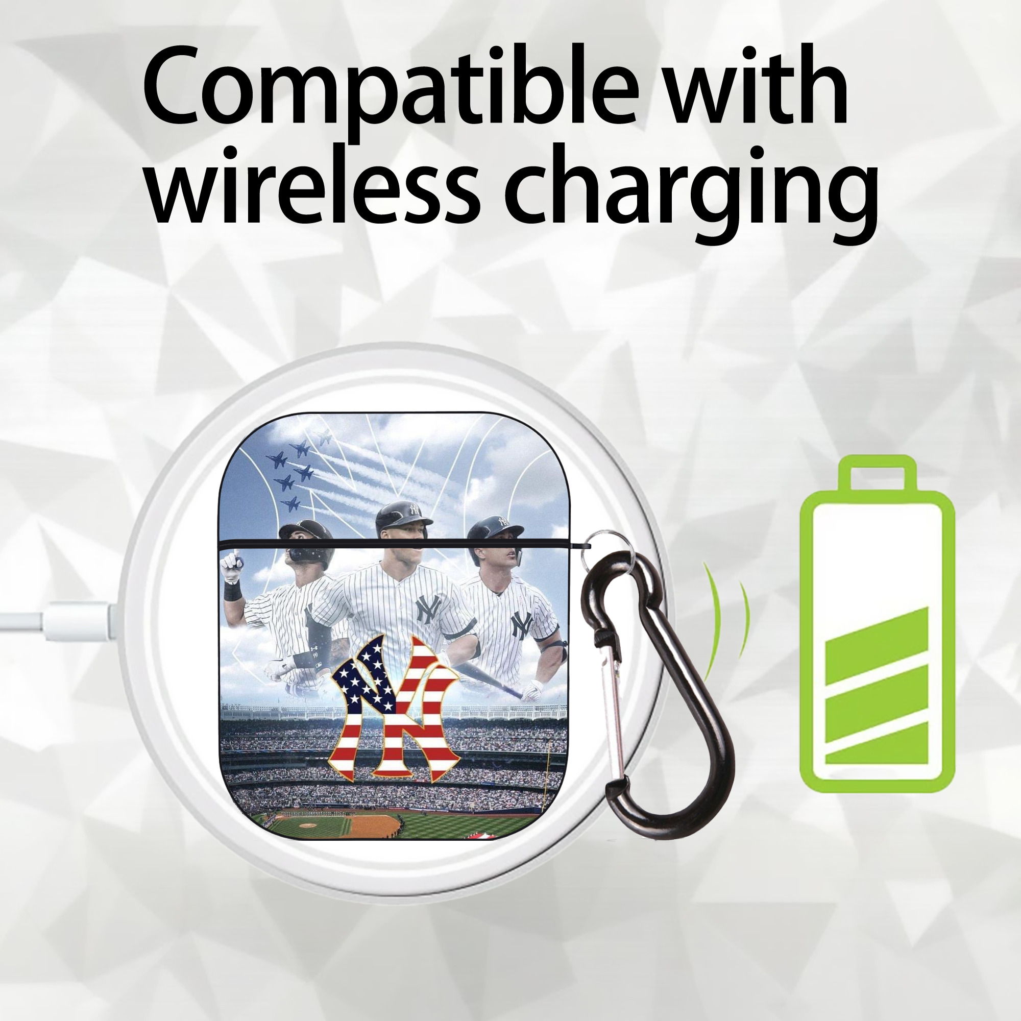 New York Yankees 161 AirPods 2 Case Hard Shell Black, Flexible PC Material, Precise Cutouts, Full Protection, Anti-Fingerprint, Washable, Includes Keychain – Durable & Slim Design