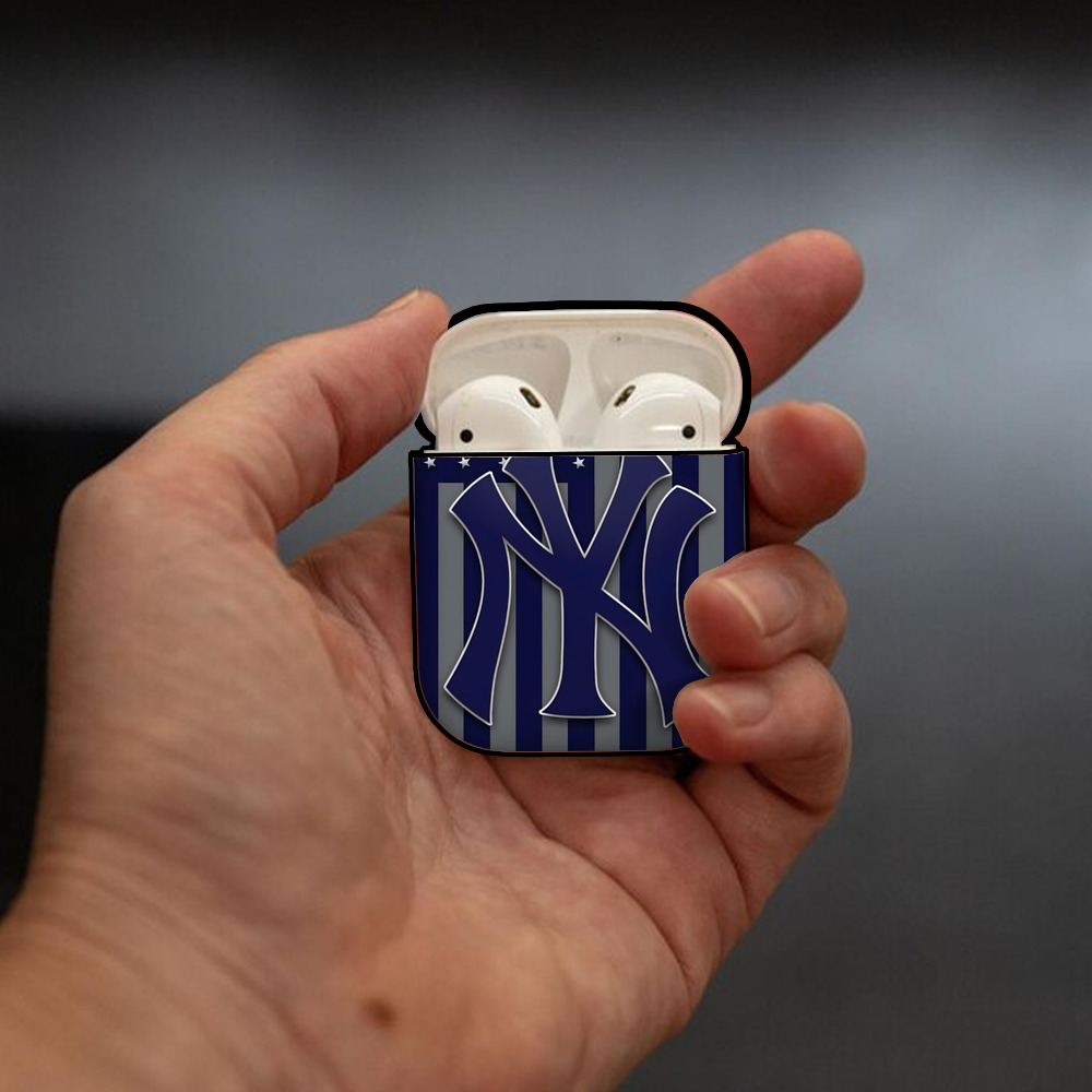 New York Yankees 162 AirPods 2 Case Hard Shell Black, Flexible PC Material, Precise Cutouts, Full Protection, Anti-Fingerprint, Washable, Includes Keychain – Durable & Slim Design