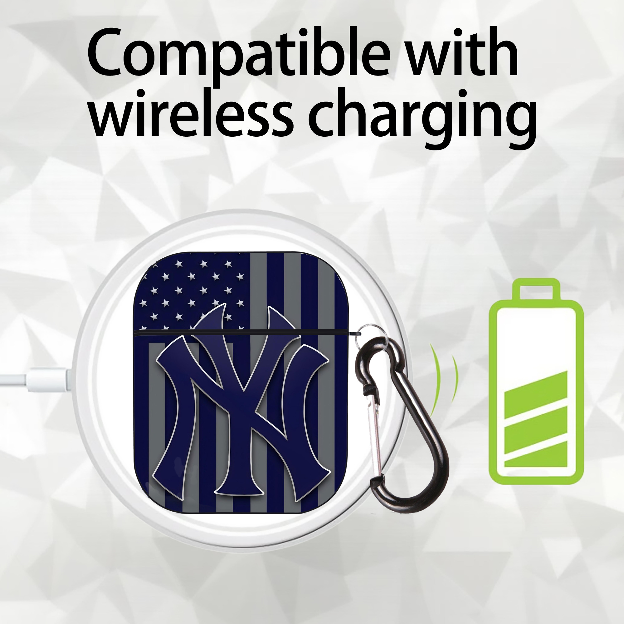 New York Yankees 162 AirPods 2 Case Hard Shell Black, Flexible PC Material, Precise Cutouts, Full Protection, Anti-Fingerprint, Washable, Includes Keychain – Durable & Slim Design