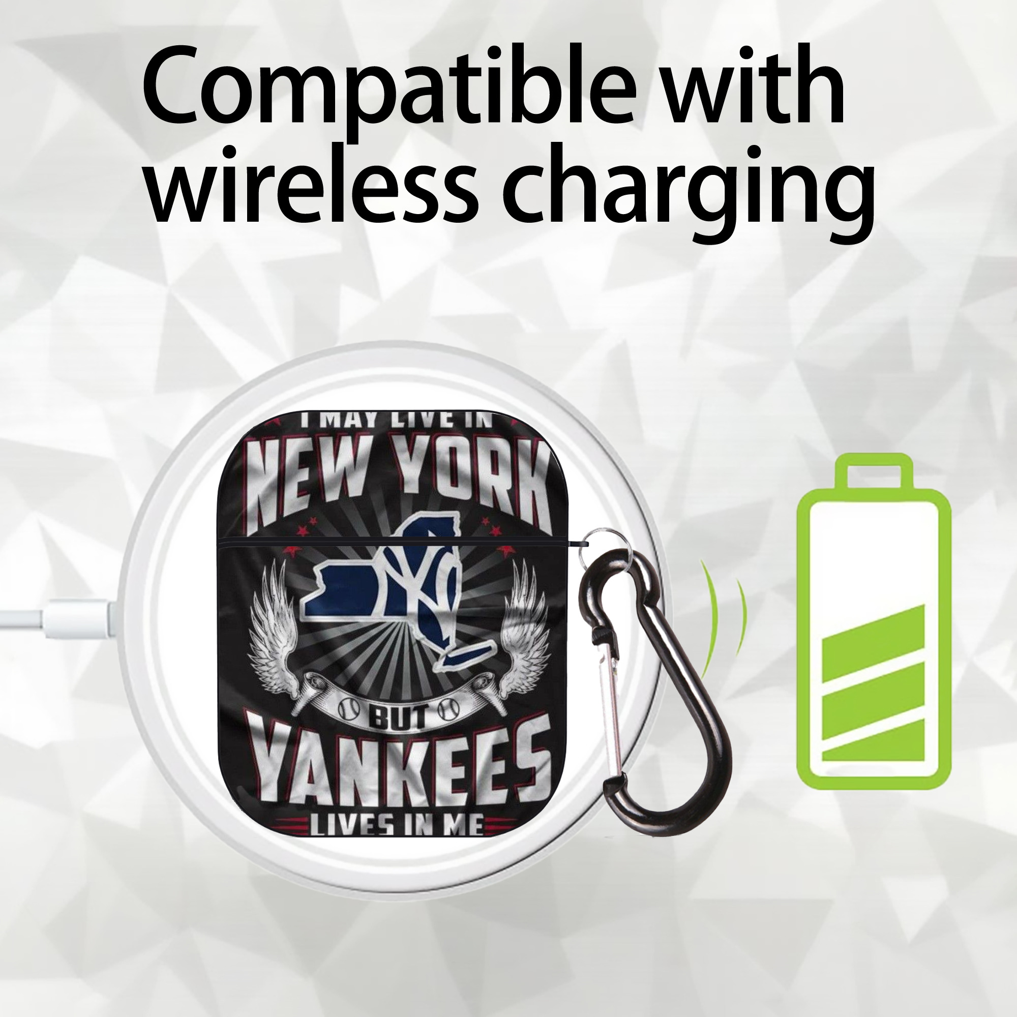 New York Yankees 320 AirPods 2 Case Hard Shell Black, Flexible PC Material, Precise Cutouts, Full Protection, Anti-Fingerprint, Washable, Includes Keychain – Durable & Slim Design