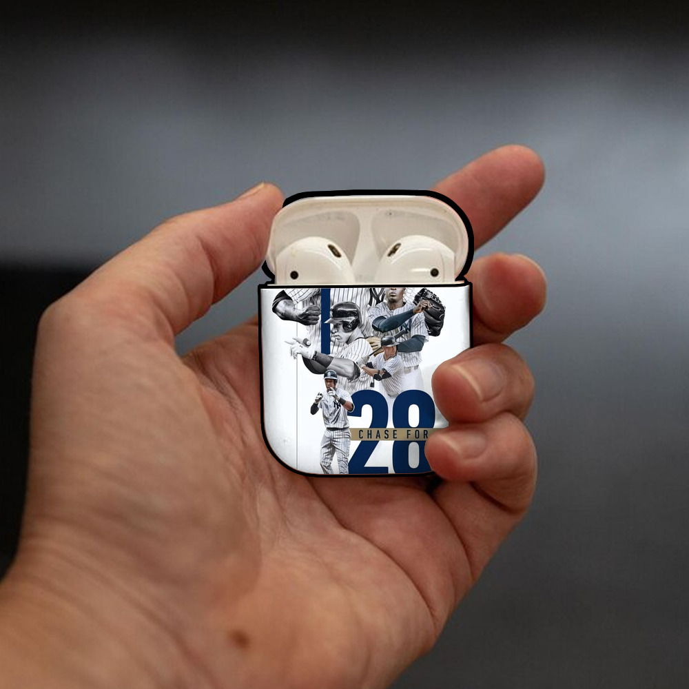 New York Yankees Chase For 28 AirPods 2 Case Hard Shell Black, Flexible PC Material, Precise Cutouts, Full Protection, Anti-Fingerprint, Washable, Includes Keychain – Durable & Slim Design
