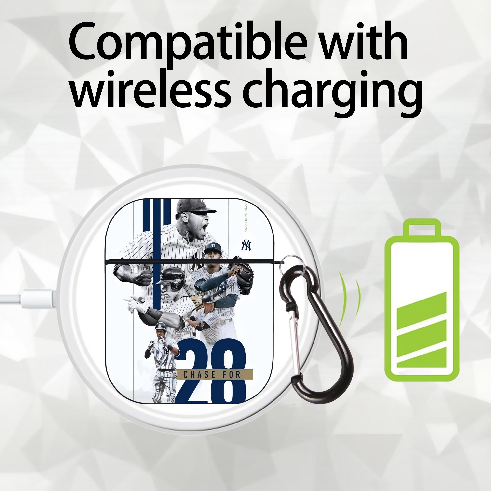 New York Yankees Chase For 28 AirPods 2 Case Hard Shell Black, Flexible PC Material, Precise Cutouts, Full Protection, Anti-Fingerprint, Washable, Includes Keychain – Durable & Slim Design