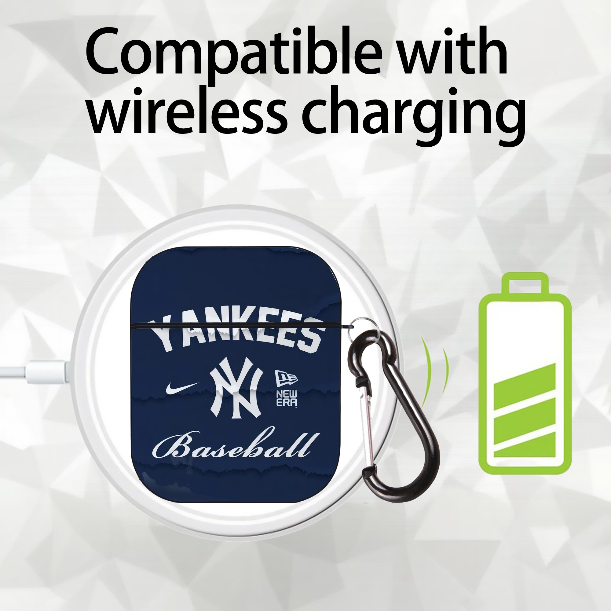 New York Yankees 167 AirPods 2 Case Hard Shell Black, Flexible PC Material, Precise Cutouts, Full Protection, Anti-Fingerprint, Washable, Includes Keychain – Durable & Slim Design