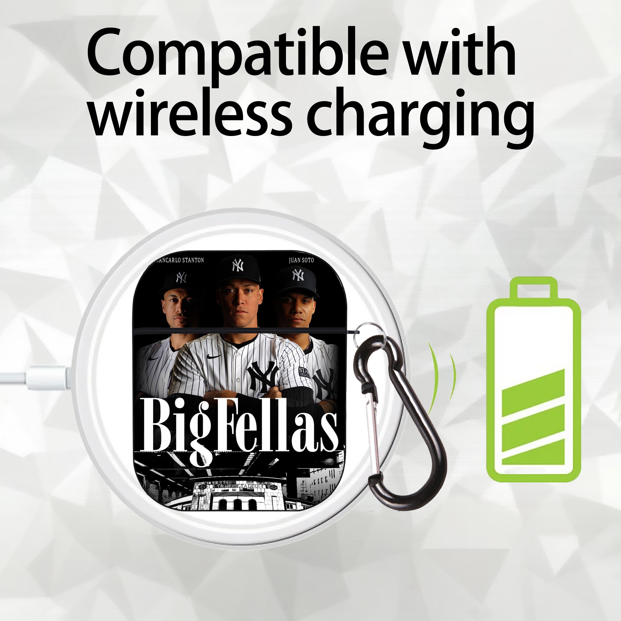 New York Yankees 341 AirPods 2 Case Hard Shell Black, Flexible PC Material, Precise Cutouts, Full Protection, Anti-Fingerprint, Washable, Includes Keychain – Durable & Slim Design