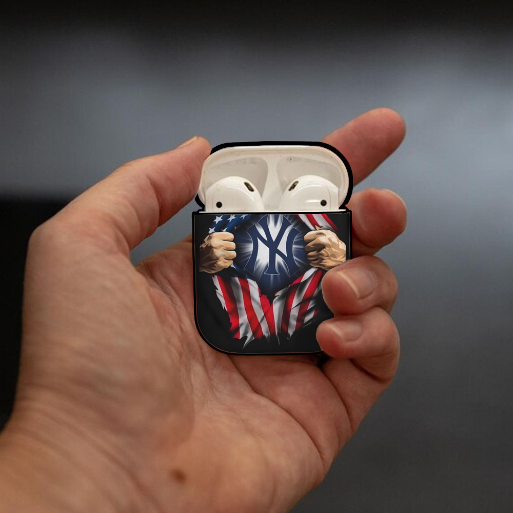 New York Yankees US Flag Yankees Inside Me AirPods 2 Case Hard Shell Black, Flexible PC Material, Precise Cutouts, Full Protection, Anti-Fingerprint, Washable, Includes Keychain – Durable & Slim Design