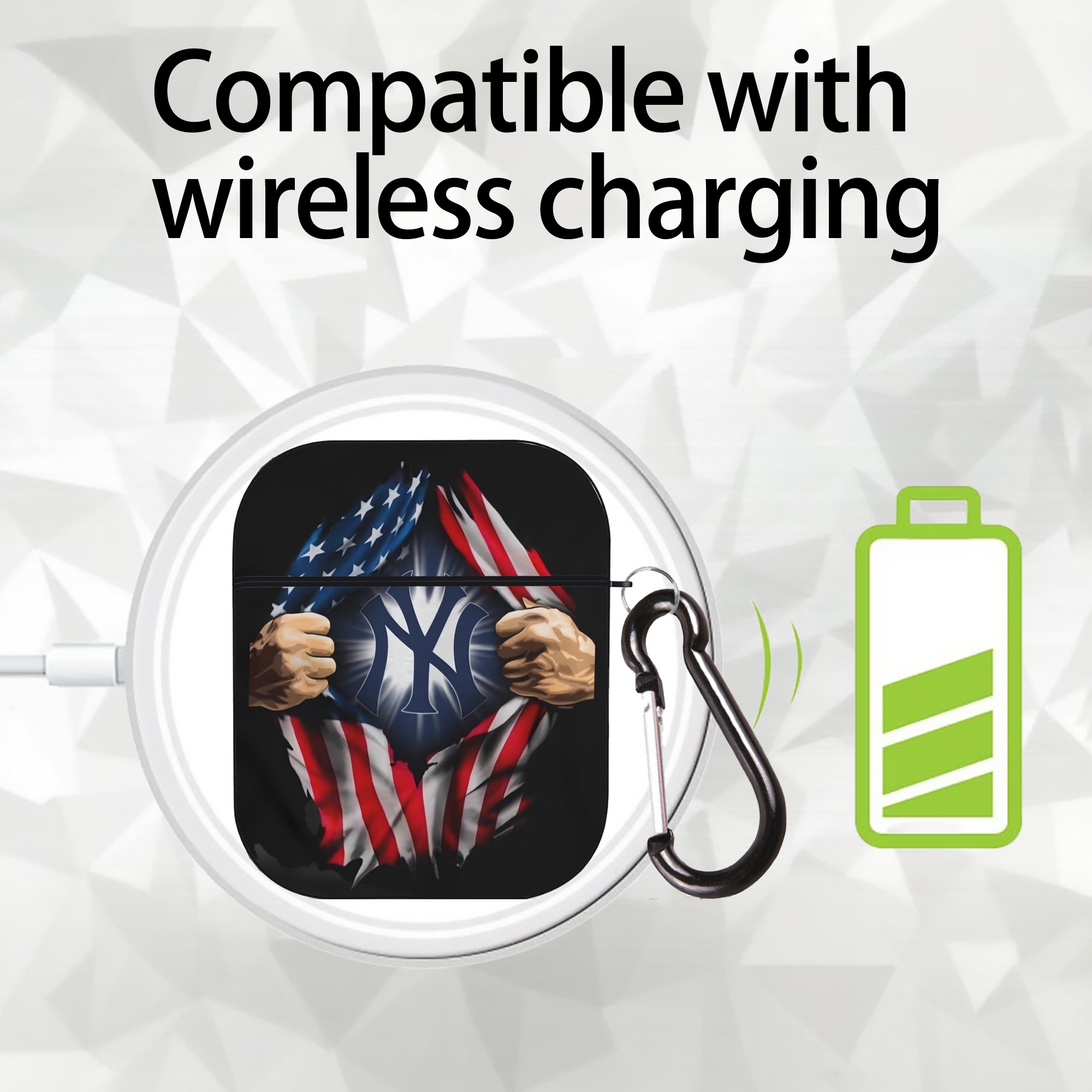 New York Yankees US Flag Yankees Inside Me AirPods 2 Case Hard Shell Black, Flexible PC Material, Precise Cutouts, Full Protection, Anti-Fingerprint, Washable, Includes Keychain – Durable & Slim Design