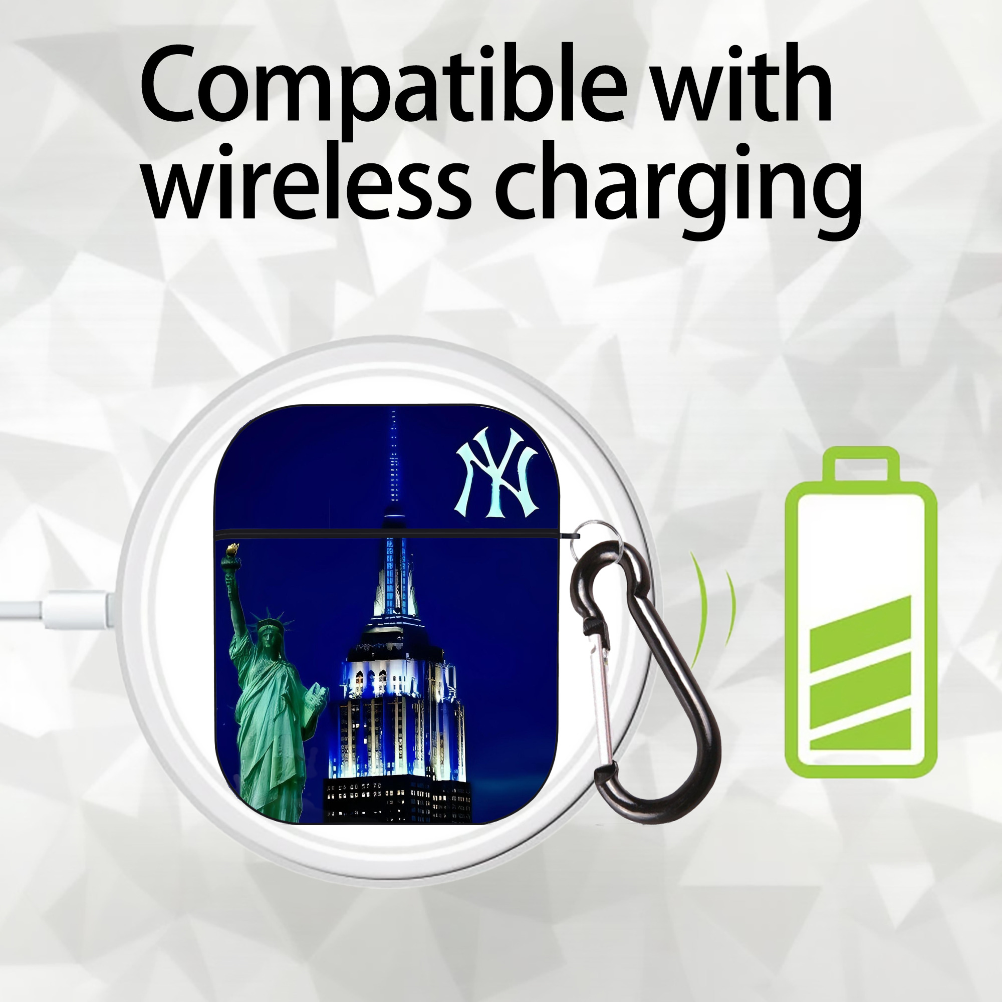 New York Yankees 175 AirPods 2 Case Hard Shell Black, Flexible PC Material, Precise Cutouts, Full Protection, Anti-Fingerprint, Washable, Includes Keychain – Durable & Slim Design