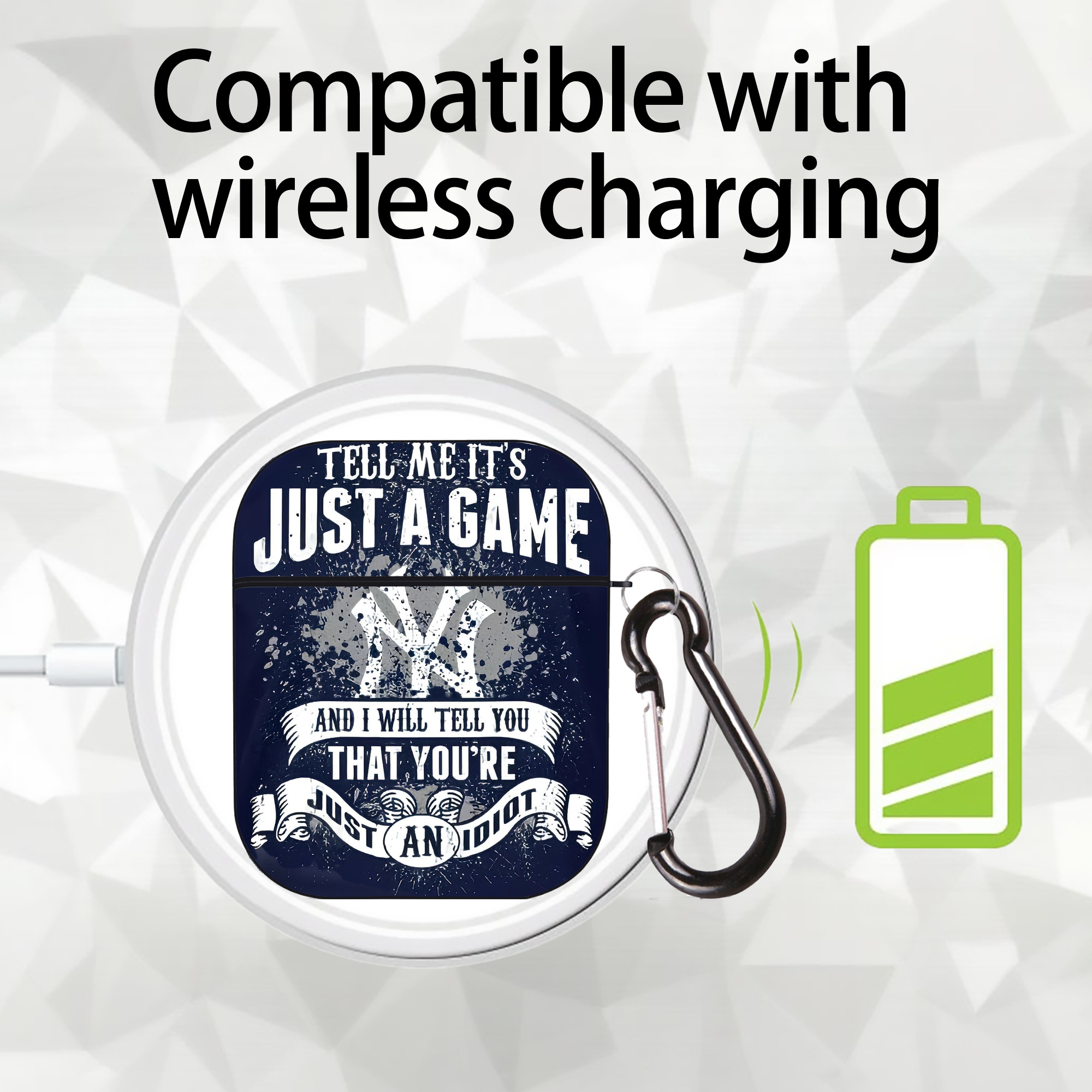 New York Yankees 174 AirPods 2 Case Hard Shell Black, Flexible PC Material, Precise Cutouts, Full Protection, Anti-Fingerprint, Washable, Includes Keychain – Durable & Slim Design