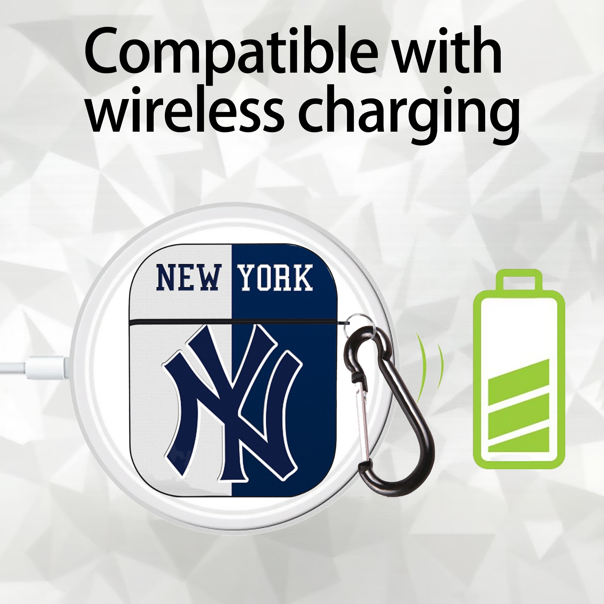 New York Yankees 332 AirPods 2 Case Hard Shell Black, Flexible PC Material, Precise Cutouts, Full Protection, Anti-Fingerprint, Washable, Includes Keychain – Durable & Slim Design