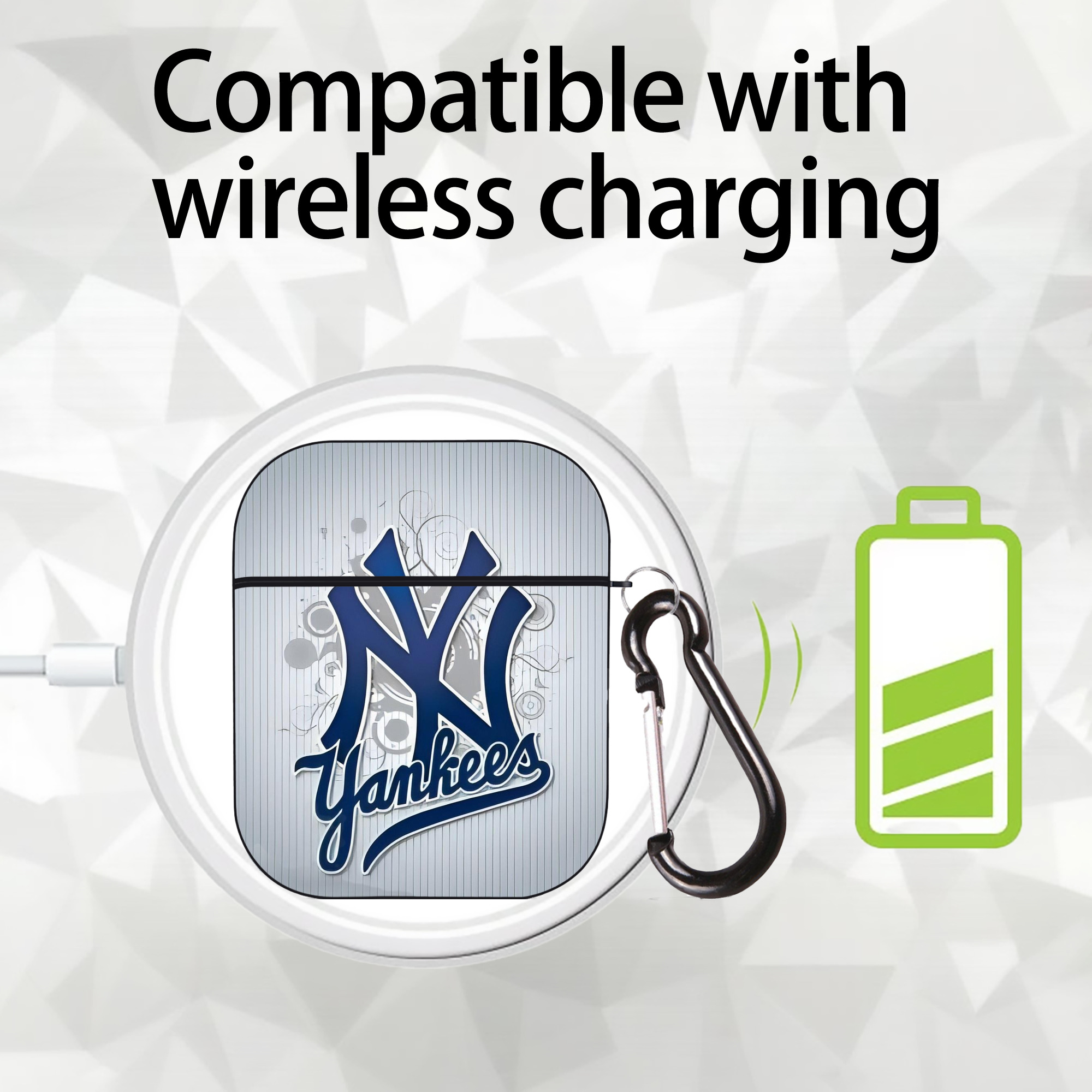 New York Yankees 181 AirPods 2 Case Hard Shell Black, Flexible PC Material, Precise Cutouts, Full Protection, Anti-Fingerprint, Washable, Includes Keychain – Durable & Slim Design