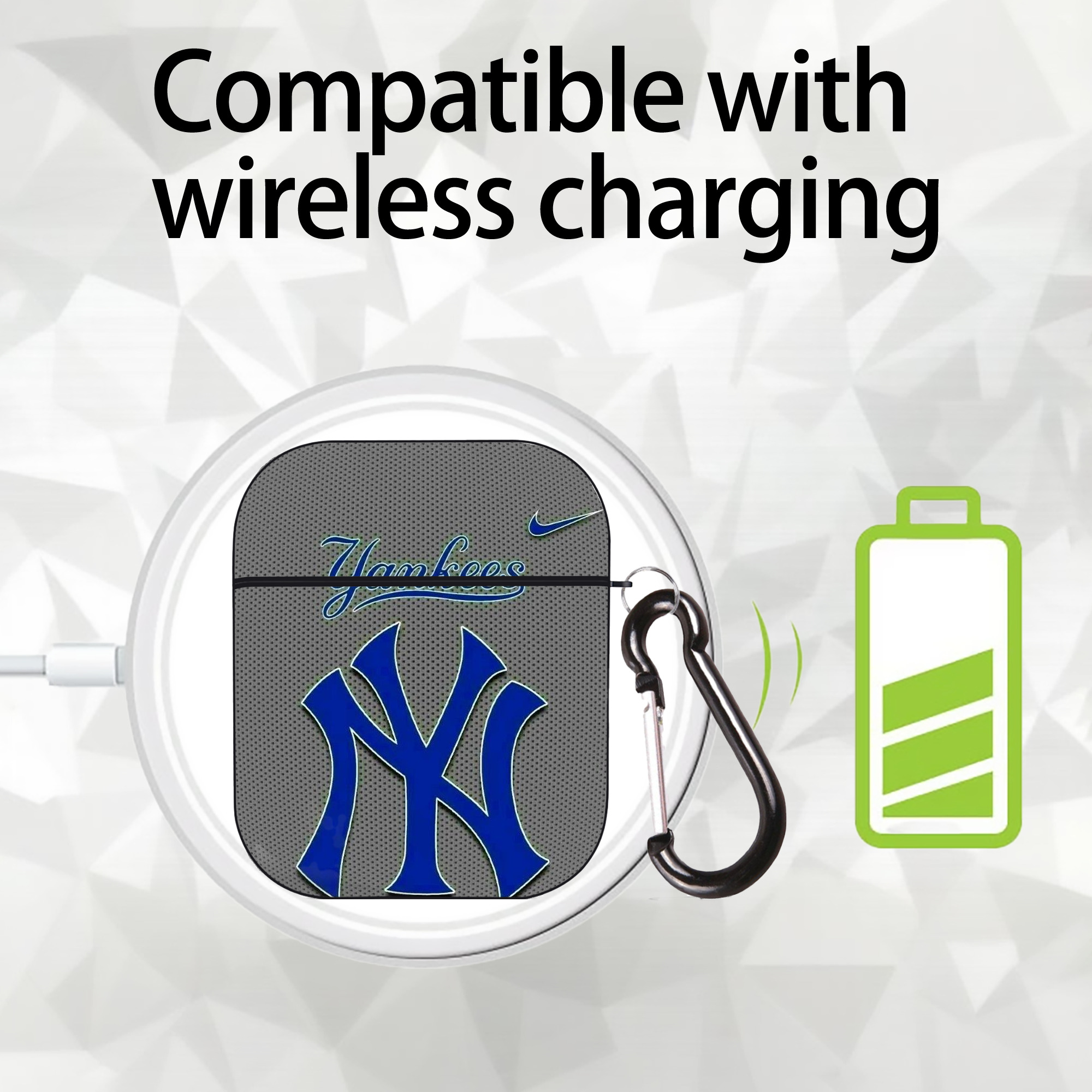 New York Yankees 180 AirPods 2 Case Hard Shell Black, Flexible PC Material, Precise Cutouts, Full Protection, Anti-Fingerprint, Washable, Includes Keychain – Durable & Slim Design