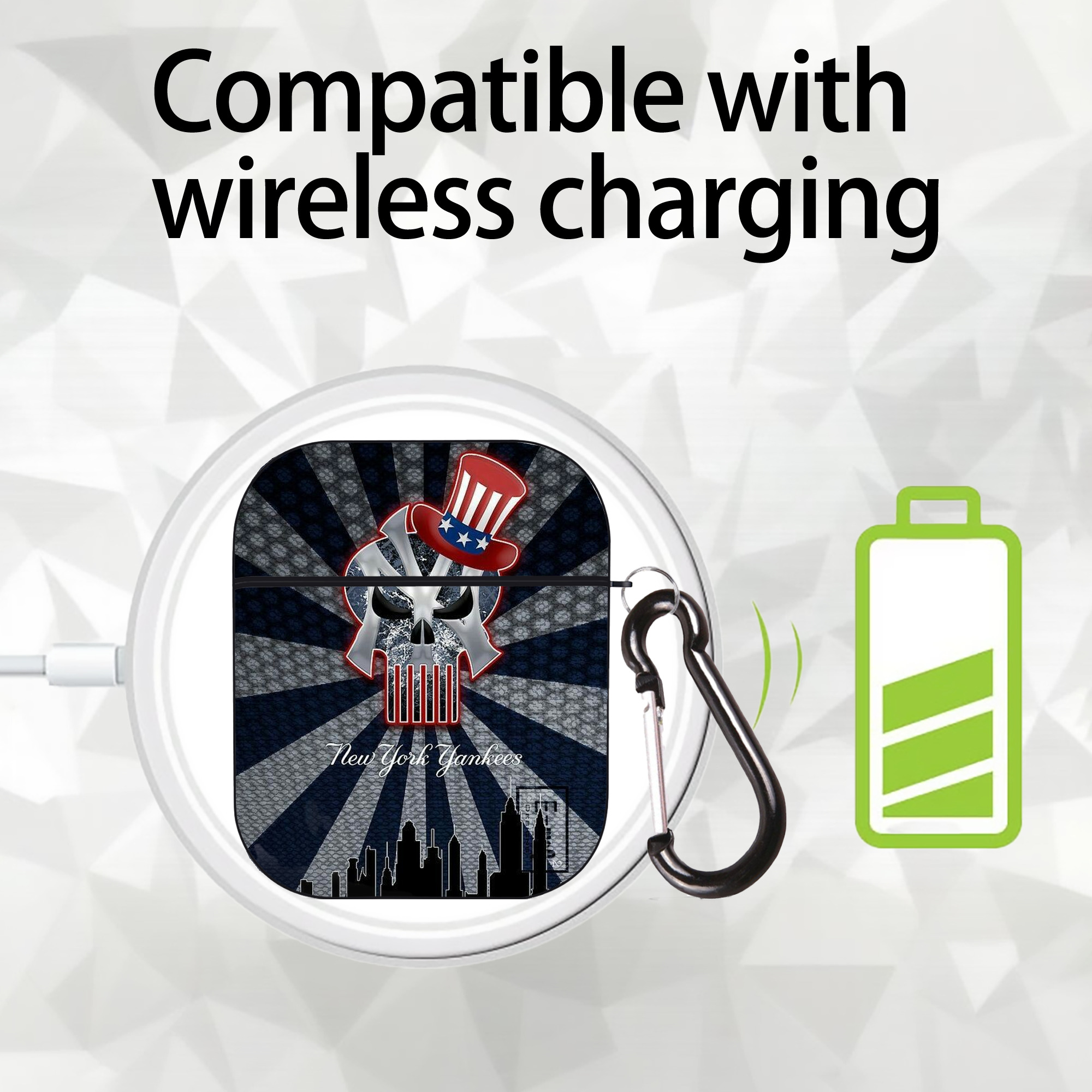 New York Yankees 340 AirPods 2 Case Hard Shell Black, Flexible PC Material, Precise Cutouts, Full Protection, Anti-Fingerprint, Washable, Includes Keychain – Durable & Slim Design