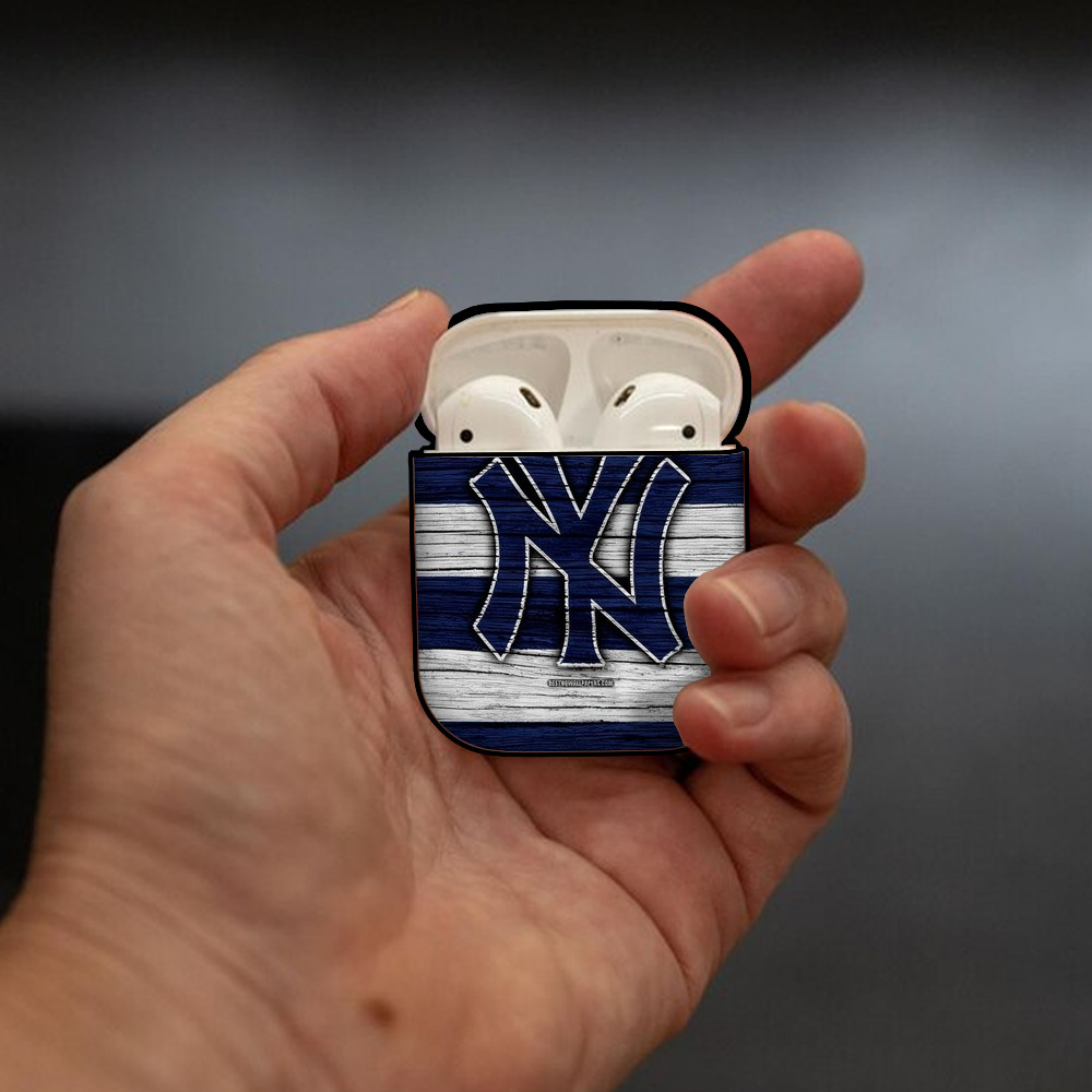 New York Yankees 187 AirPods 2 Case Hard Shell Black, Flexible PC Material, Precise Cutouts, Full Protection, Anti-Fingerprint, Washable, Includes Keychain – Durable & Slim Design