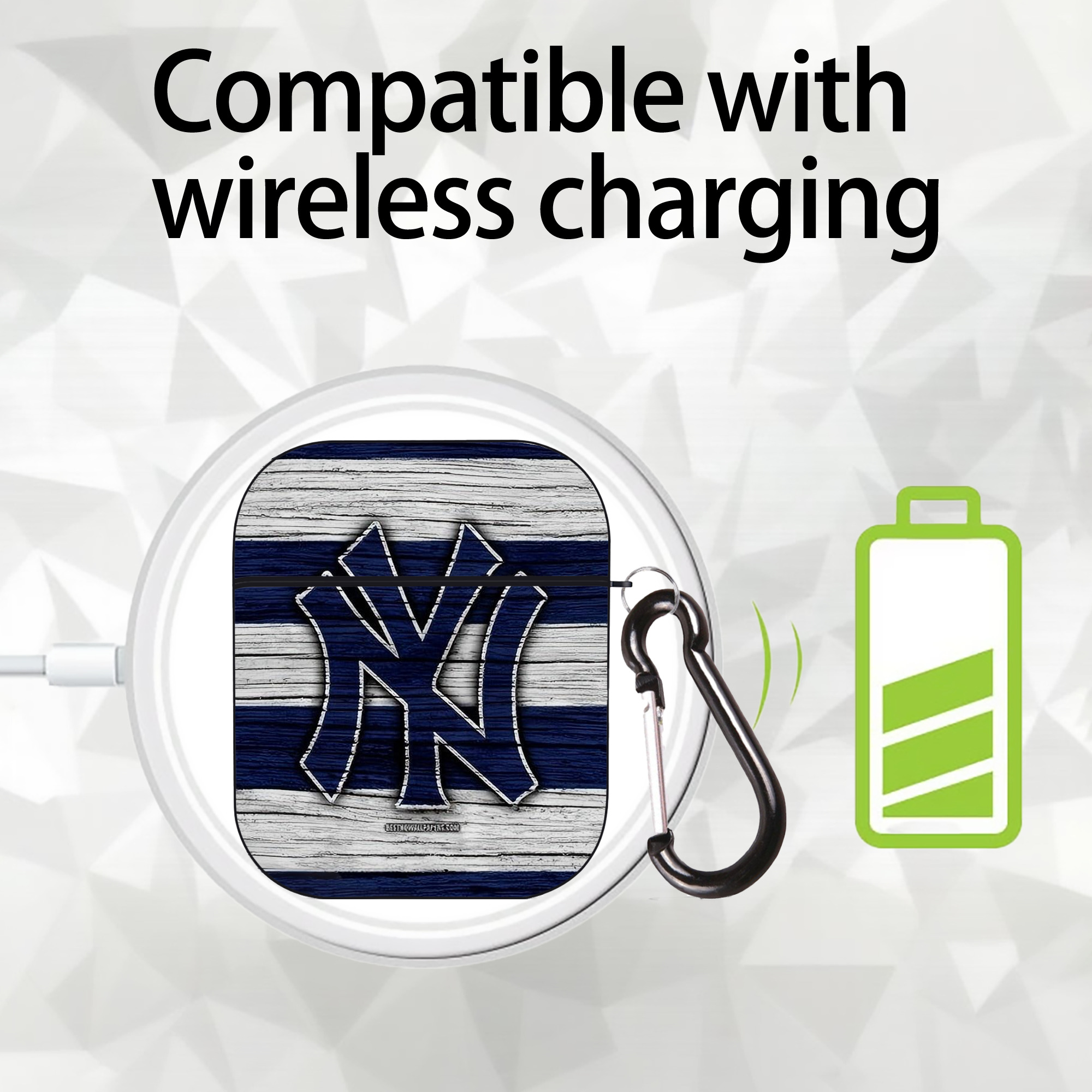 New York Yankees 187 AirPods 2 Case Hard Shell Black, Flexible PC Material, Precise Cutouts, Full Protection, Anti-Fingerprint, Washable, Includes Keychain – Durable & Slim Design