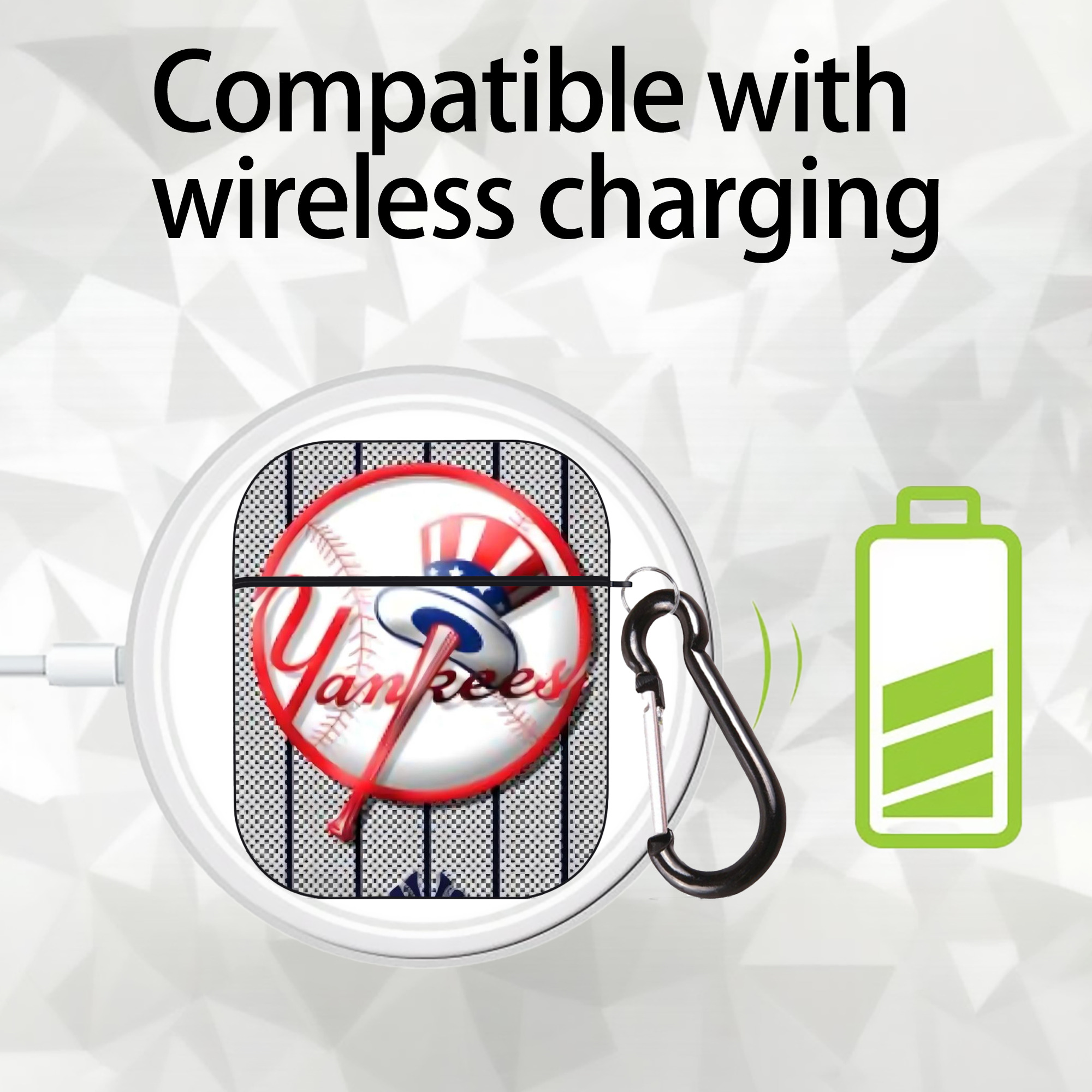 New York Yankees 191 AirPods 2 Case Hard Shell Black, Flexible PC Material, Precise Cutouts, Full Protection, Anti-Fingerprint, Washable, Includes Keychain – Durable & Slim Design