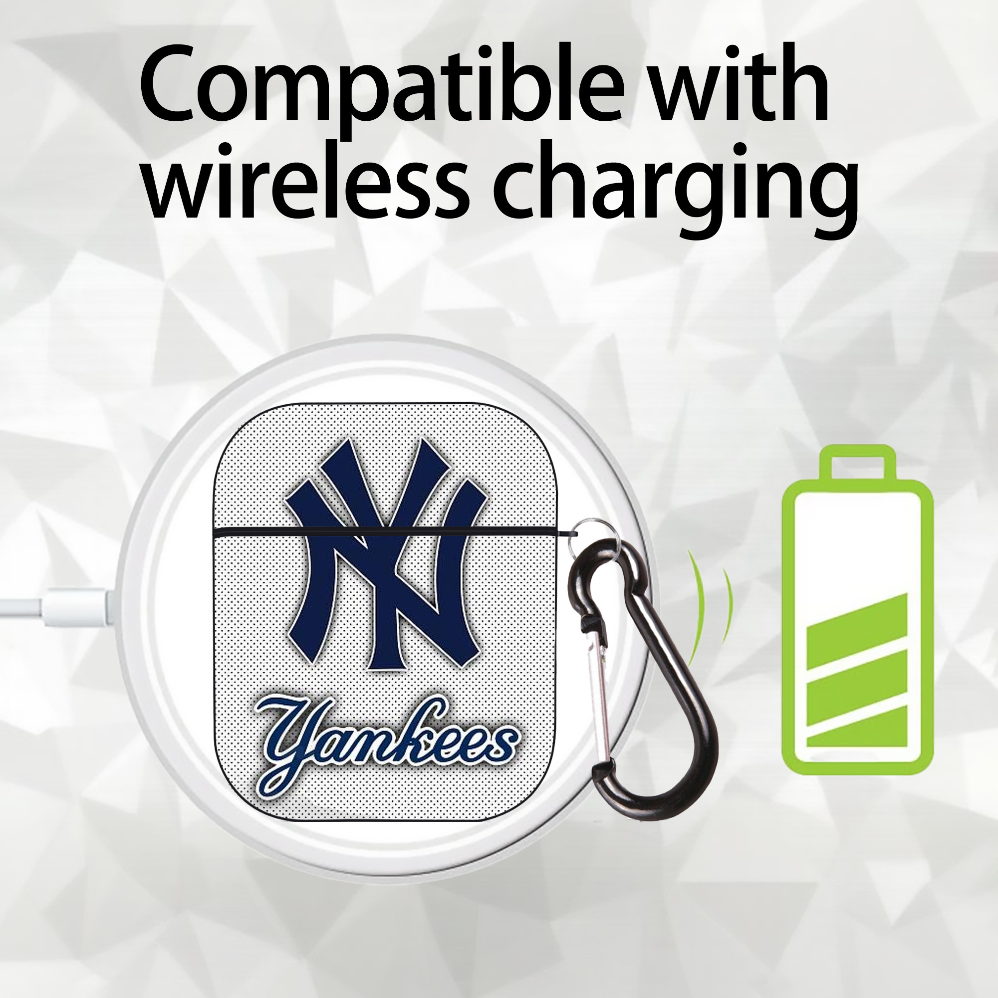 New York Yankees 192 AirPods 2 Case Hard Shell Black, Flexible PC Material, Precise Cutouts, Full Protection, Anti-Fingerprint, Washable, Includes Keychain – Durable & Slim Design