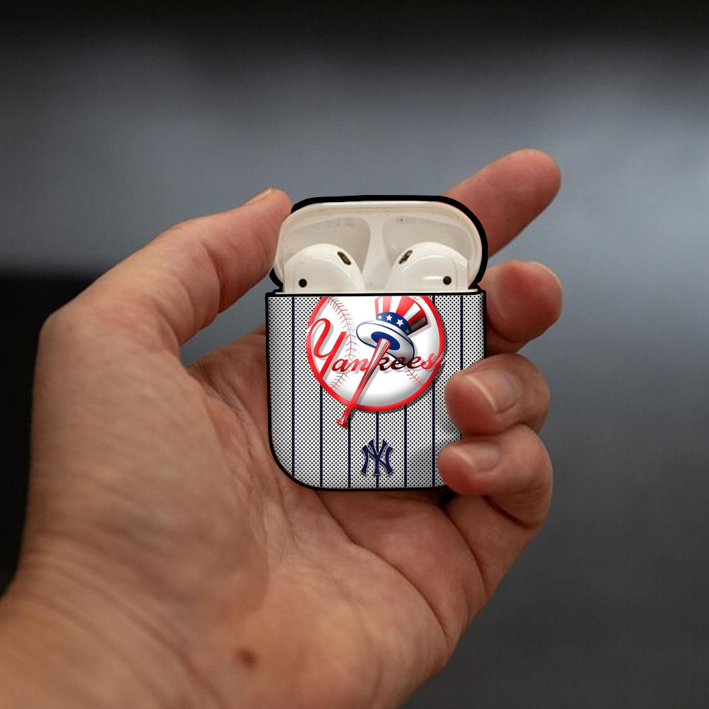 New York Yankees 197 AirPods 2 Case Hard Shell Black, Flexible PC Material, Precise Cutouts, Full Protection, Anti-Fingerprint, Washable, Includes Keychain – Durable & Slim Design