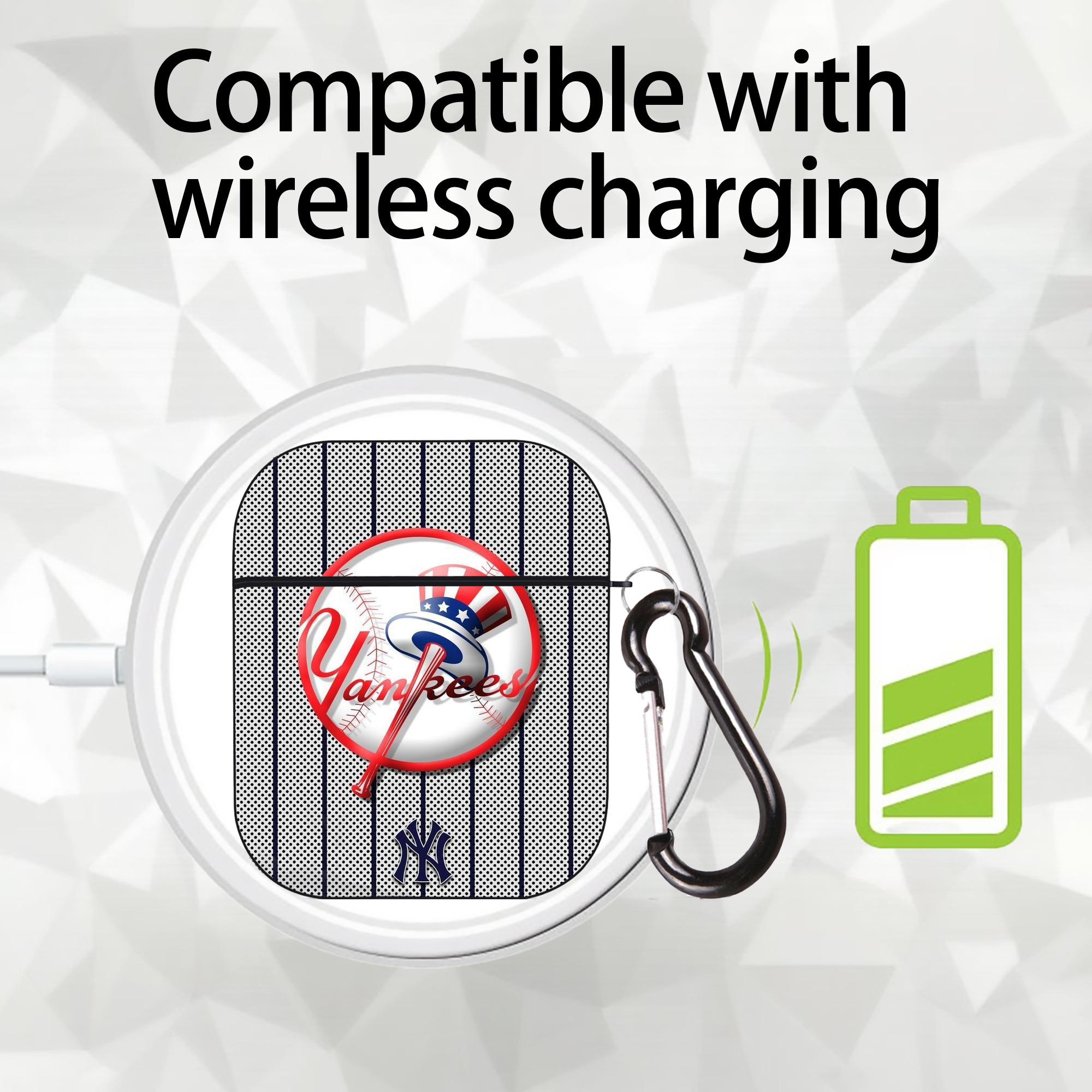 New York Yankees 197 AirPods 2 Case Hard Shell Black, Flexible PC Material, Precise Cutouts, Full Protection, Anti-Fingerprint, Washable, Includes Keychain – Durable & Slim Design