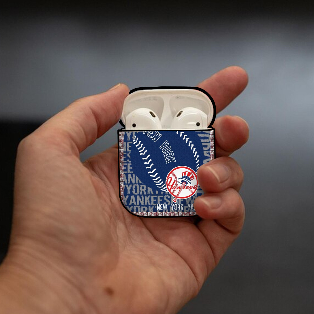 New York Yankees 198 AirPods 2 Case Hard Shell Black, Flexible PC Material, Precise Cutouts, Full Protection, Anti-Fingerprint, Washable, Includes Keychain – Durable & Slim Design