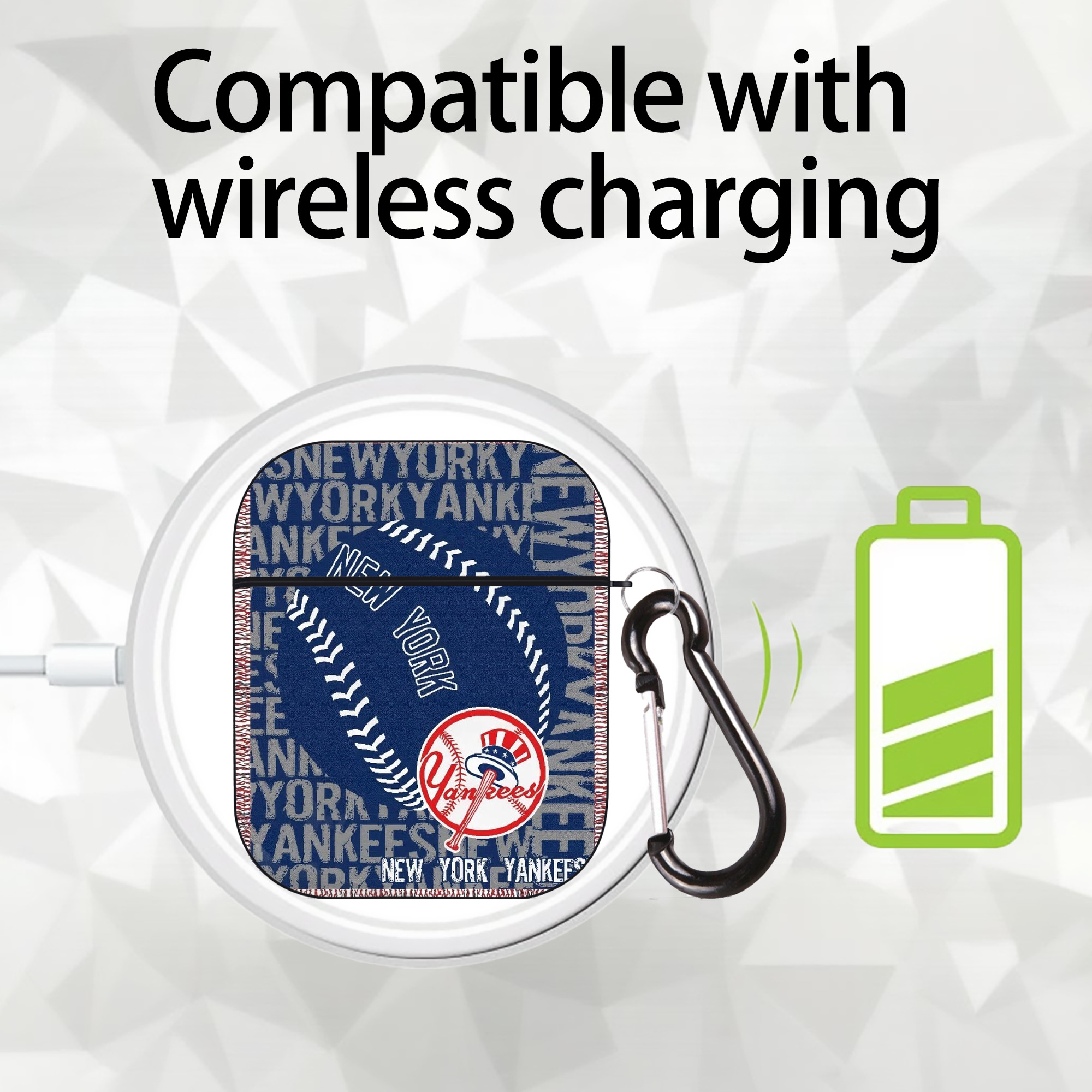 New York Yankees 198 AirPods 2 Case Hard Shell Black, Flexible PC Material, Precise Cutouts, Full Protection, Anti-Fingerprint, Washable, Includes Keychain – Durable & Slim Design