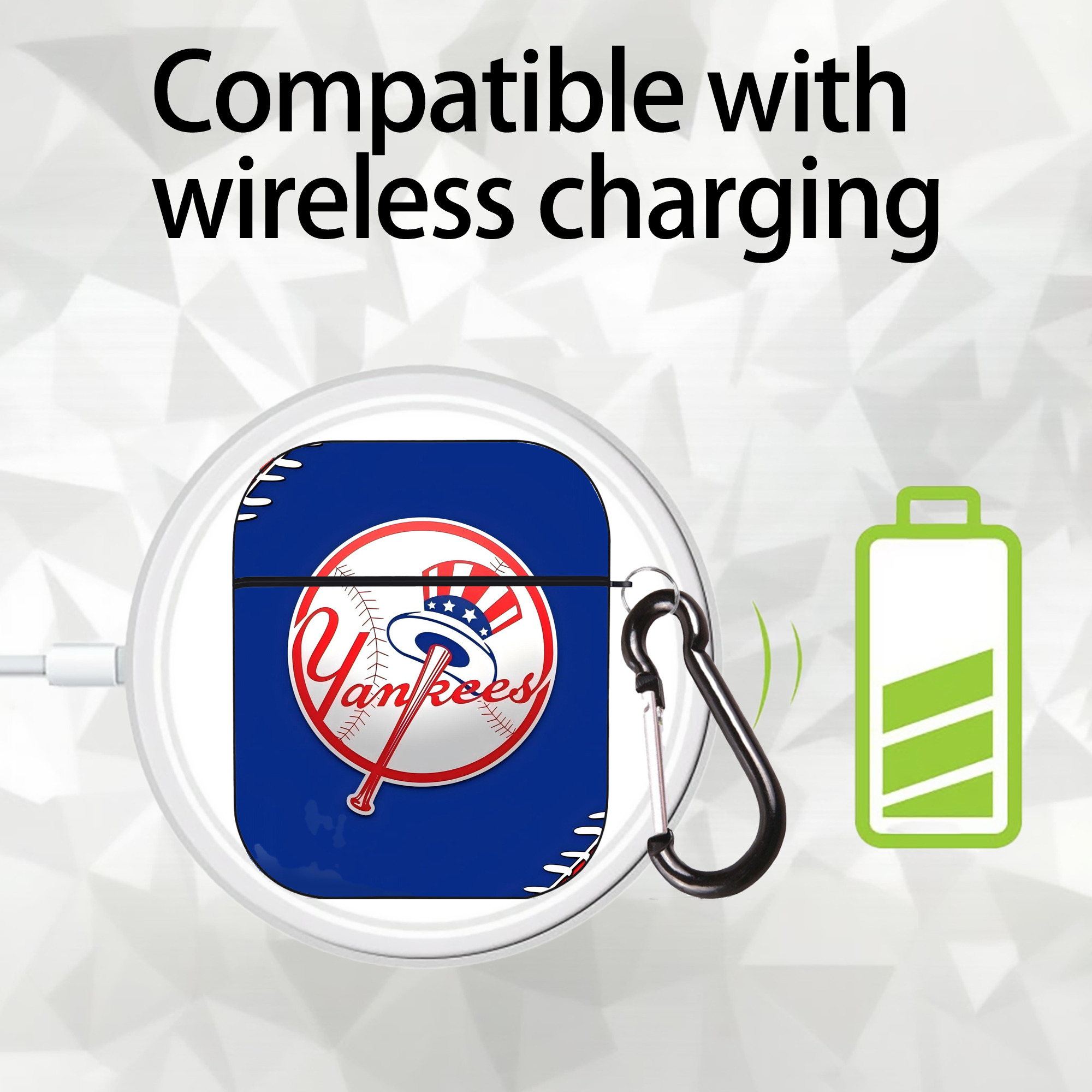 New York Yankees 203 AirPods 2 Case Hard Shell Black, Flexible PC Material, Precise Cutouts, Full Protection, Anti-Fingerprint, Washable, Includes Keychain – Durable & Slim Design