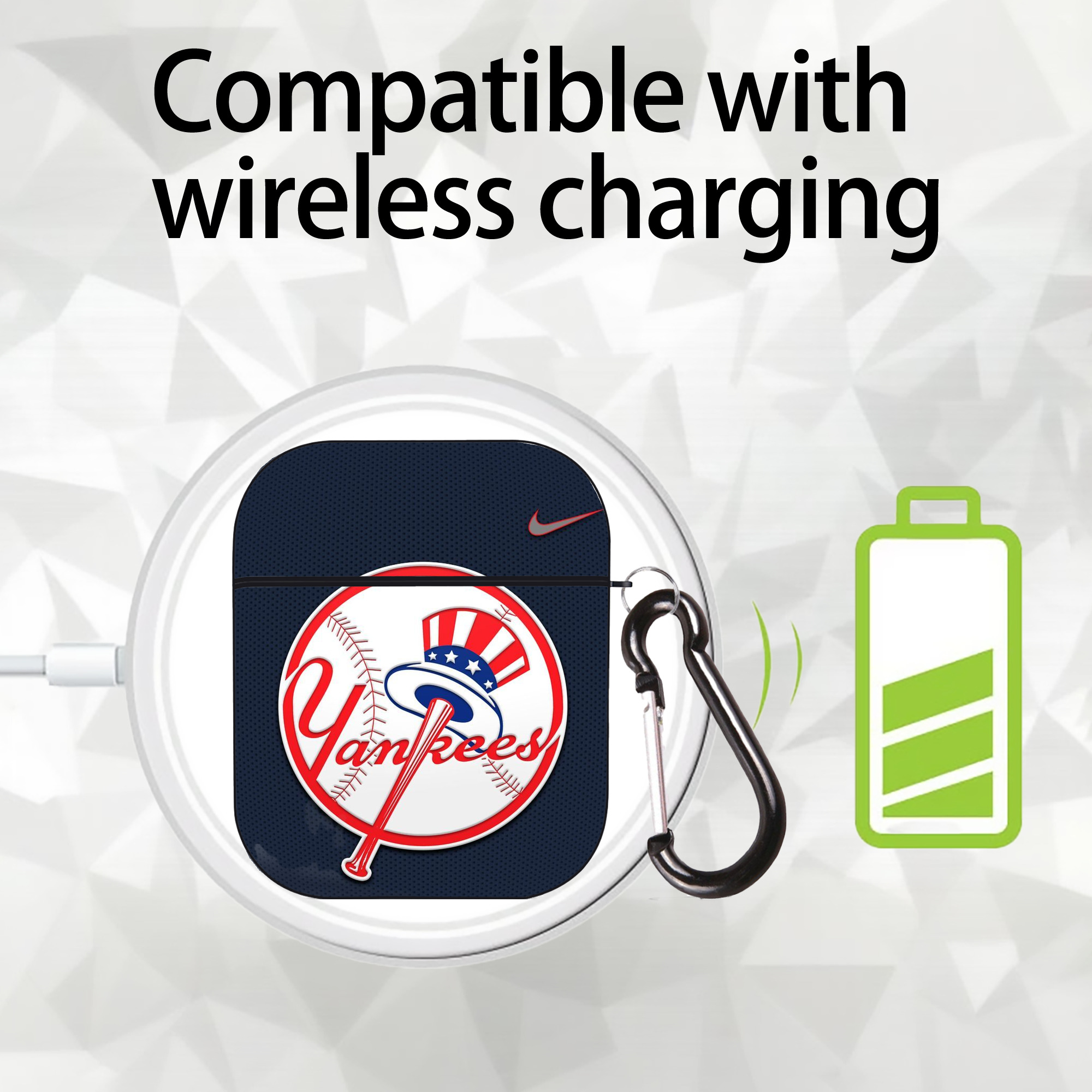 New York Yankees 208 AirPods 2 Case Hard Shell Black, Flexible PC Material, Precise Cutouts, Full Protection, Anti-Fingerprint, Washable, Includes Keychain – Durable & Slim Design