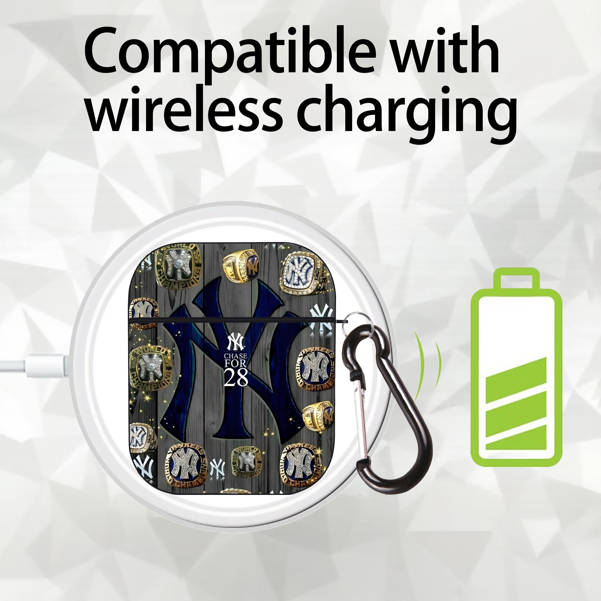 New York Yankees 209 AirPods 2 Case Hard Shell Black, Flexible PC Material, Precise Cutouts, Full Protection, Anti-Fingerprint, Washable, Includes Keychain – Durable & Slim Design