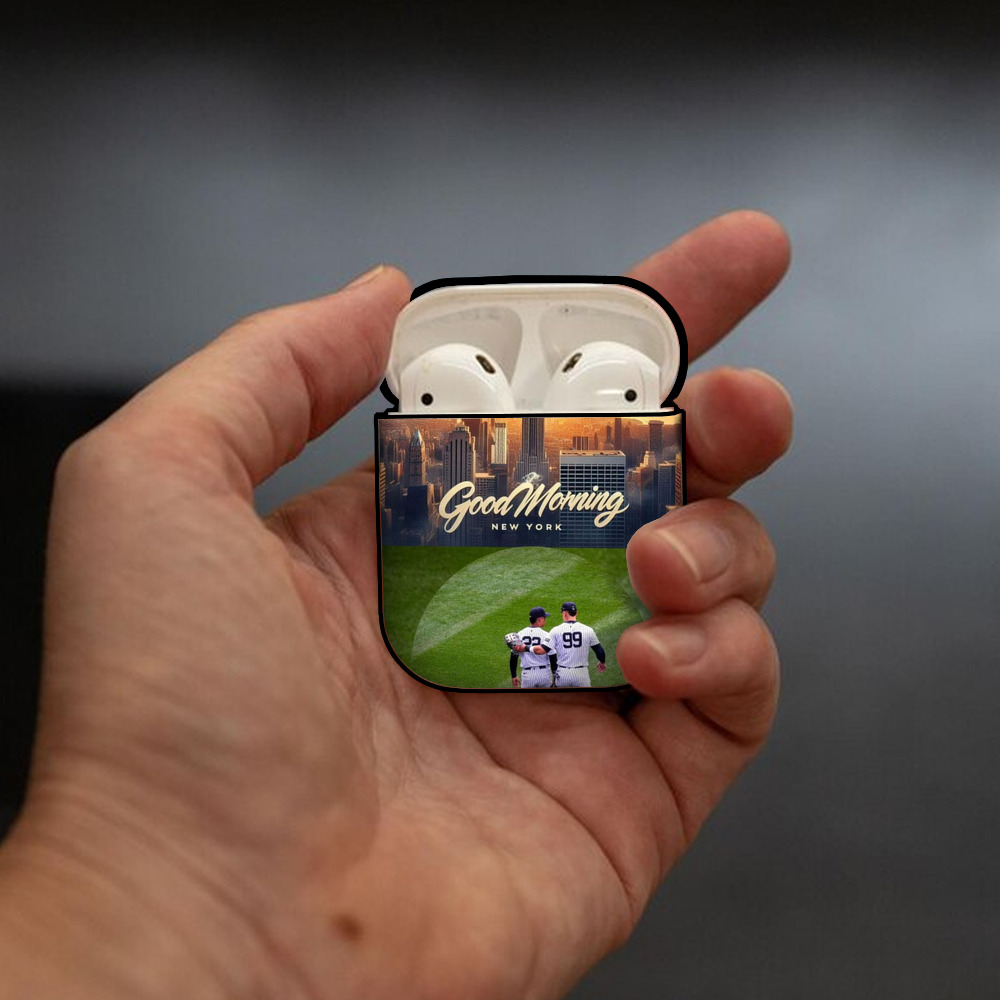 New York Yankees 218 AirPods 2 Case Hard Shell Black, Flexible PC Material, Precise Cutouts, Full Protection, Anti-Fingerprint, Washable, Includes Keychain – Durable & Slim Design