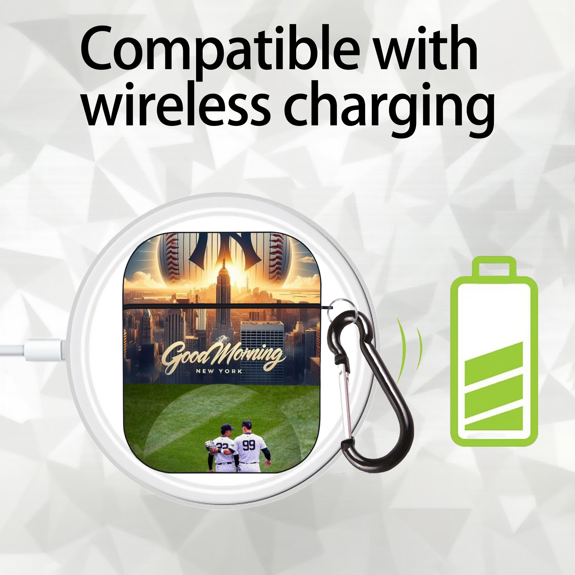 New York Yankees 218 AirPods 2 Case Hard Shell Black, Flexible PC Material, Precise Cutouts, Full Protection, Anti-Fingerprint, Washable, Includes Keychain – Durable & Slim Design