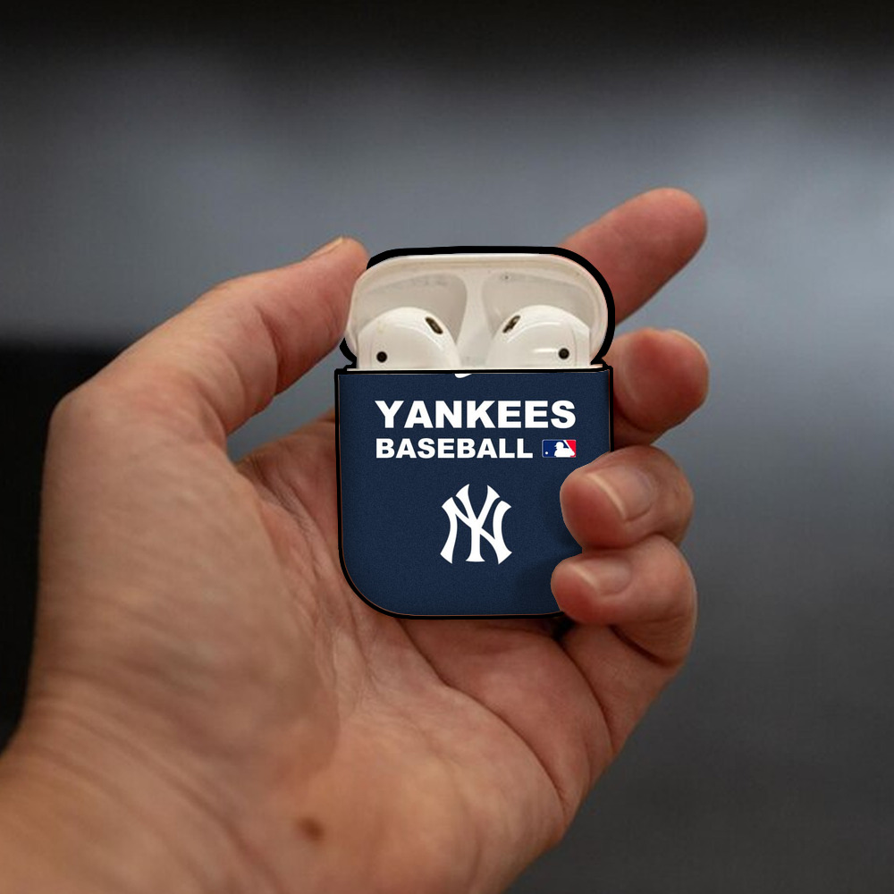 New York Yankees 214 AirPods 2 Case Hard Shell Black, Flexible PC Material, Precise Cutouts, Full Protection, Anti-Fingerprint, Washable, Includes Keychain – Durable & Slim Design