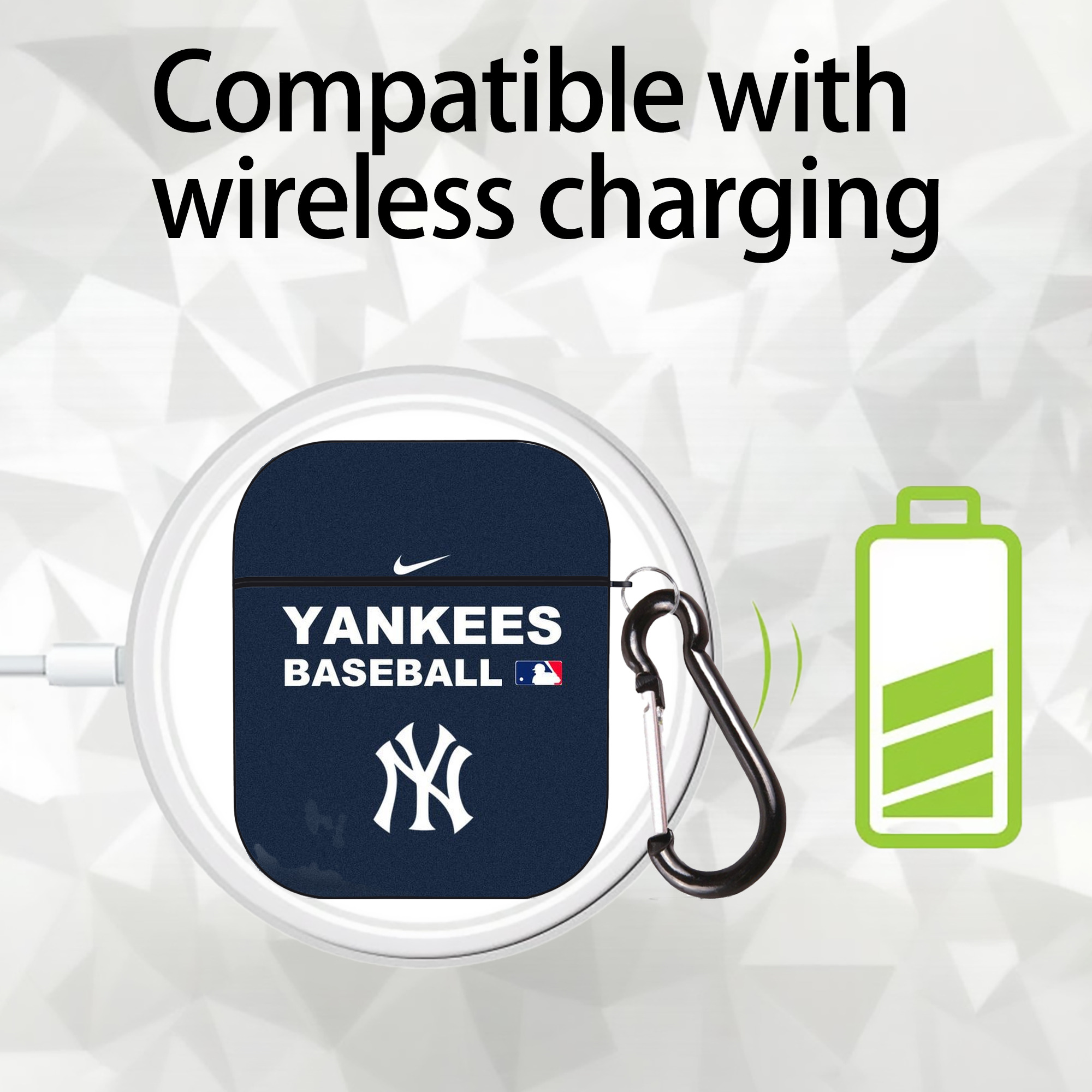 New York Yankees 214 AirPods 2 Case Hard Shell Black, Flexible PC Material, Precise Cutouts, Full Protection, Anti-Fingerprint, Washable, Includes Keychain – Durable & Slim Design