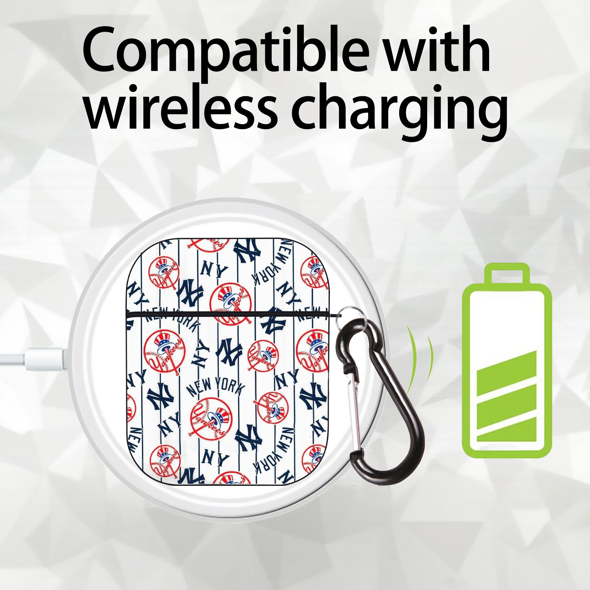 New York Yankees 219 AirPods 2 Case Hard Shell Black, Flexible PC Material, Precise Cutouts, Full Protection, Anti-Fingerprint, Washable, Includes Keychain – Durable & Slim Design