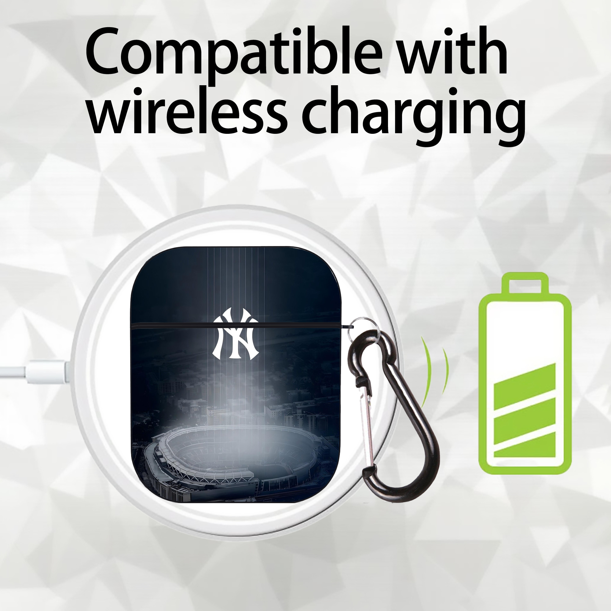 New York Yankees 225 AirPods 2 Case Hard Shell Black, Flexible PC Material, Precise Cutouts, Full Protection, Anti-Fingerprint, Washable, Includes Keychain – Durable & Slim Design