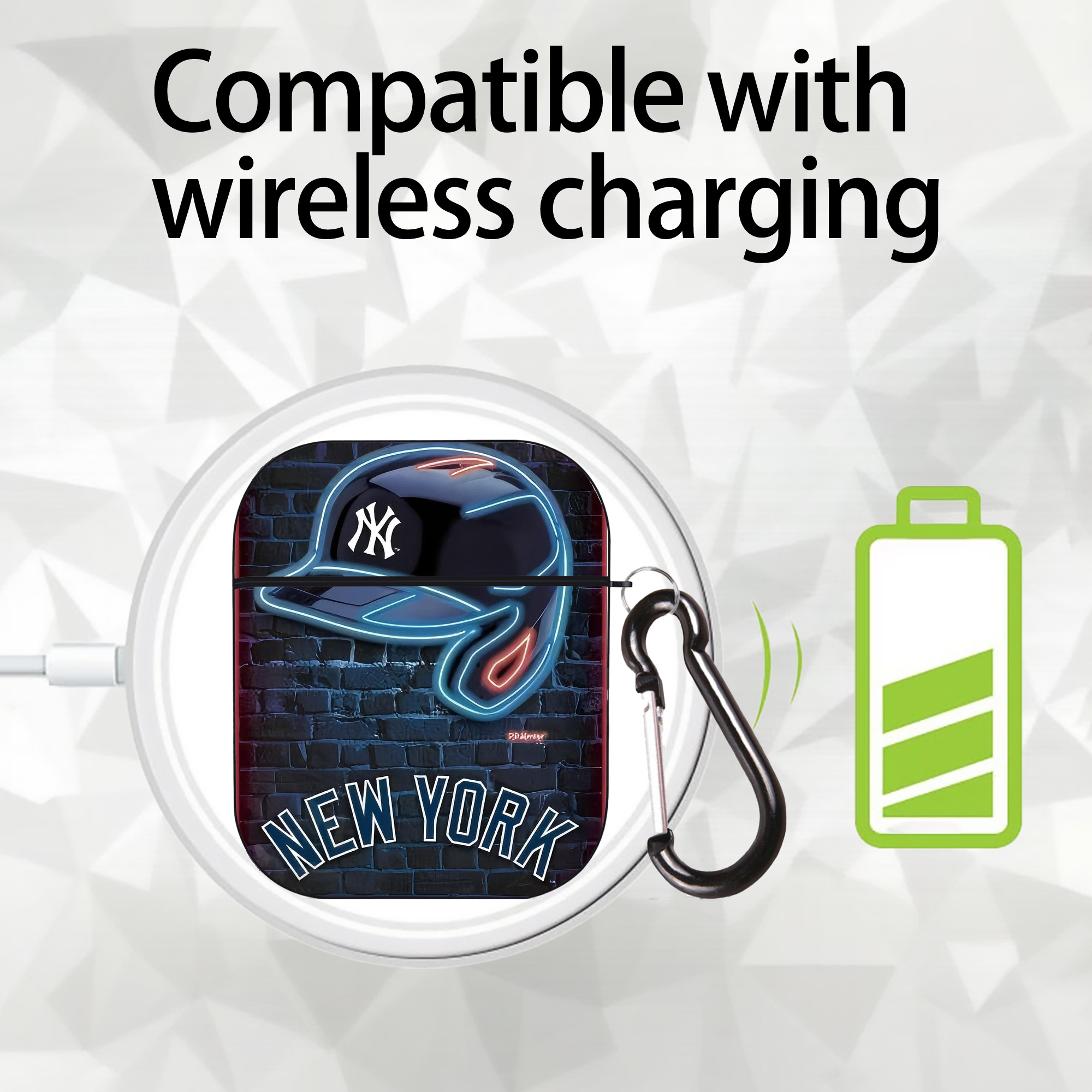 New York Yankees 230 AirPods 2 Case Hard Shell Black, Flexible PC Material, Precise Cutouts, Full Protection, Anti-Fingerprint, Washable, Includes Keychain – Durable & Slim Design