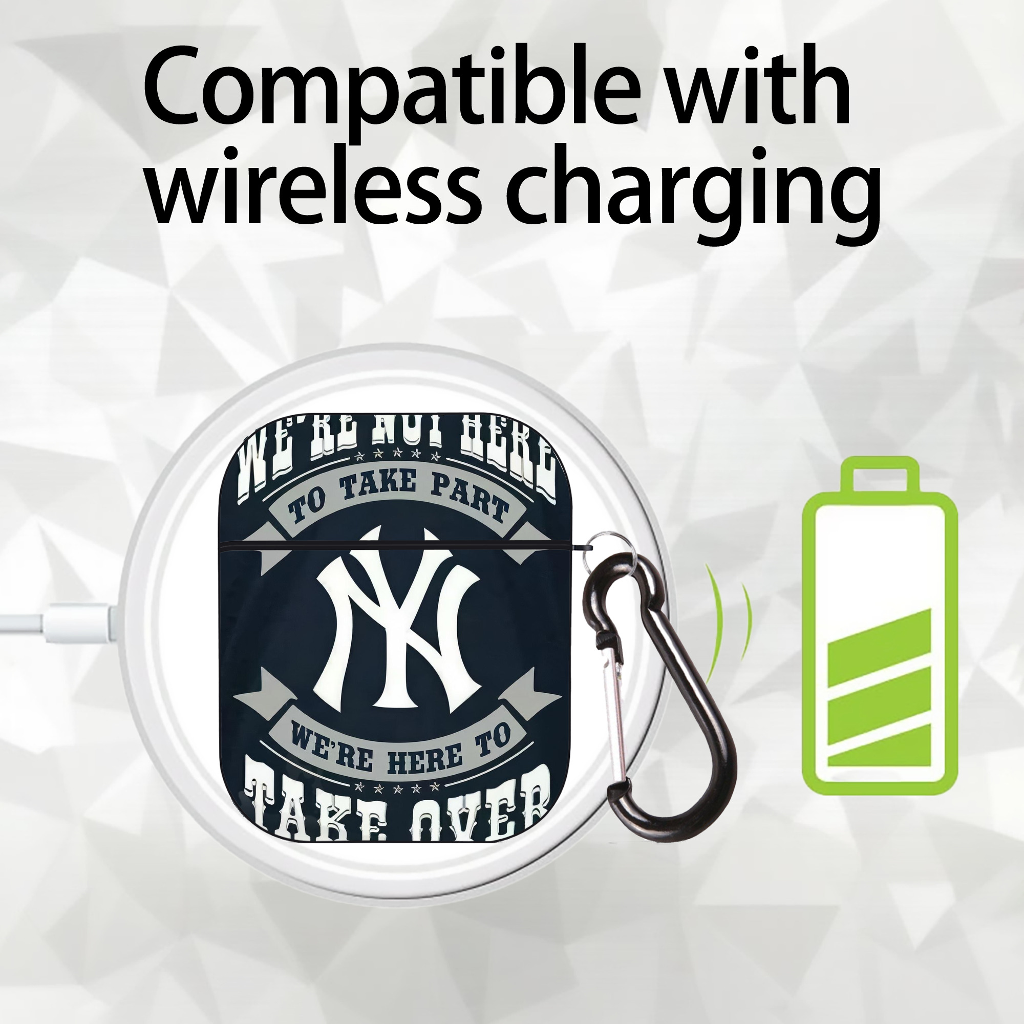 New York Yankees 302 AirPods 2 Case Hard Shell Black, Flexible PC Material, Precise Cutouts, Full Protection, Anti-Fingerprint, Washable, Includes Keychain – Durable & Slim Design