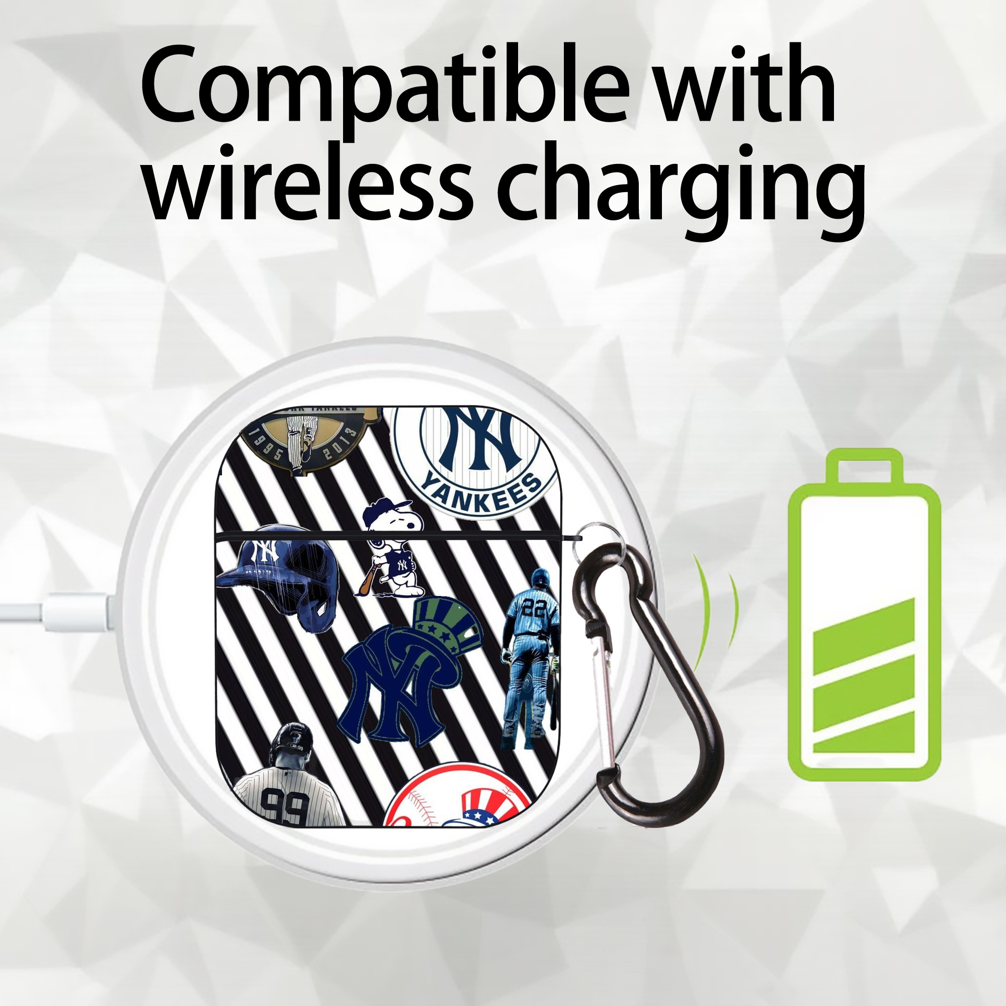 New York Yankees 231 AirPods 2 Case Hard Shell Black, Flexible PC Material, Precise Cutouts, Full Protection, Anti-Fingerprint, Washable, Includes Keychain – Durable & Slim Design