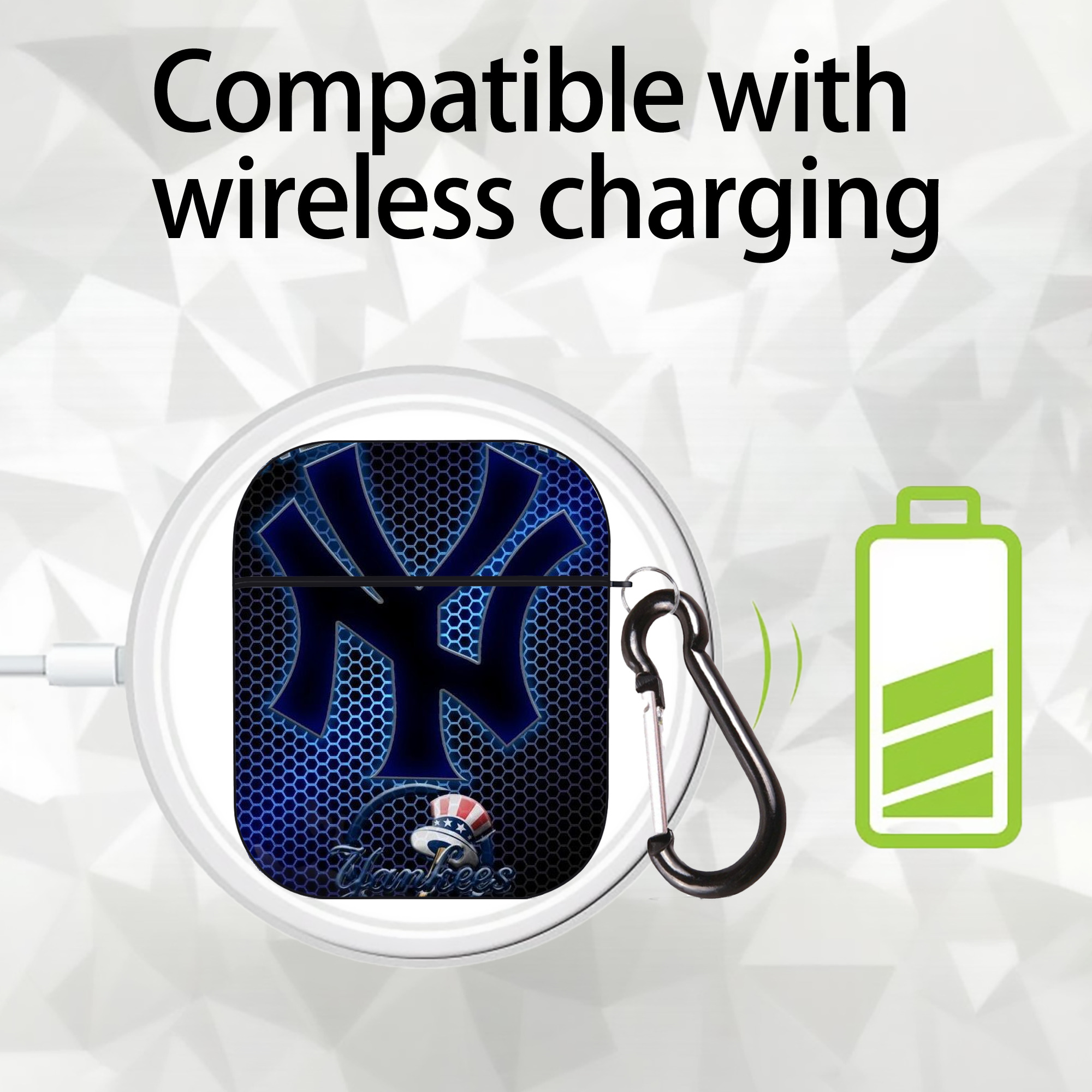 New York Yankees 319 AirPods 2 Case Hard Shell Black, Flexible PC Material, Precise Cutouts, Full Protection, Anti-Fingerprint, Washable, Includes Keychain – Durable & Slim Design