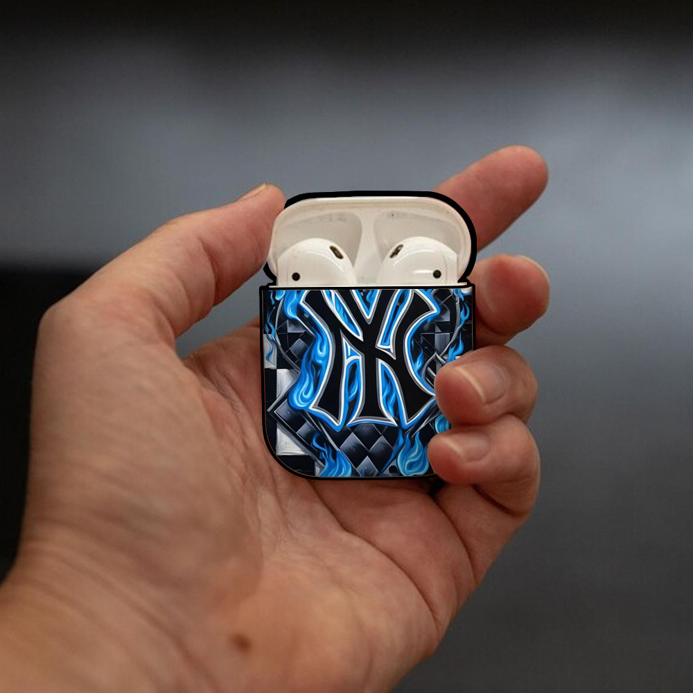 New York Yankees 324 AirPods 2 Case Hard Shell Black, Flexible PC Material, Precise Cutouts, Full Protection, Anti-Fingerprint, Washable, Includes Keychain – Durable & Slim Design