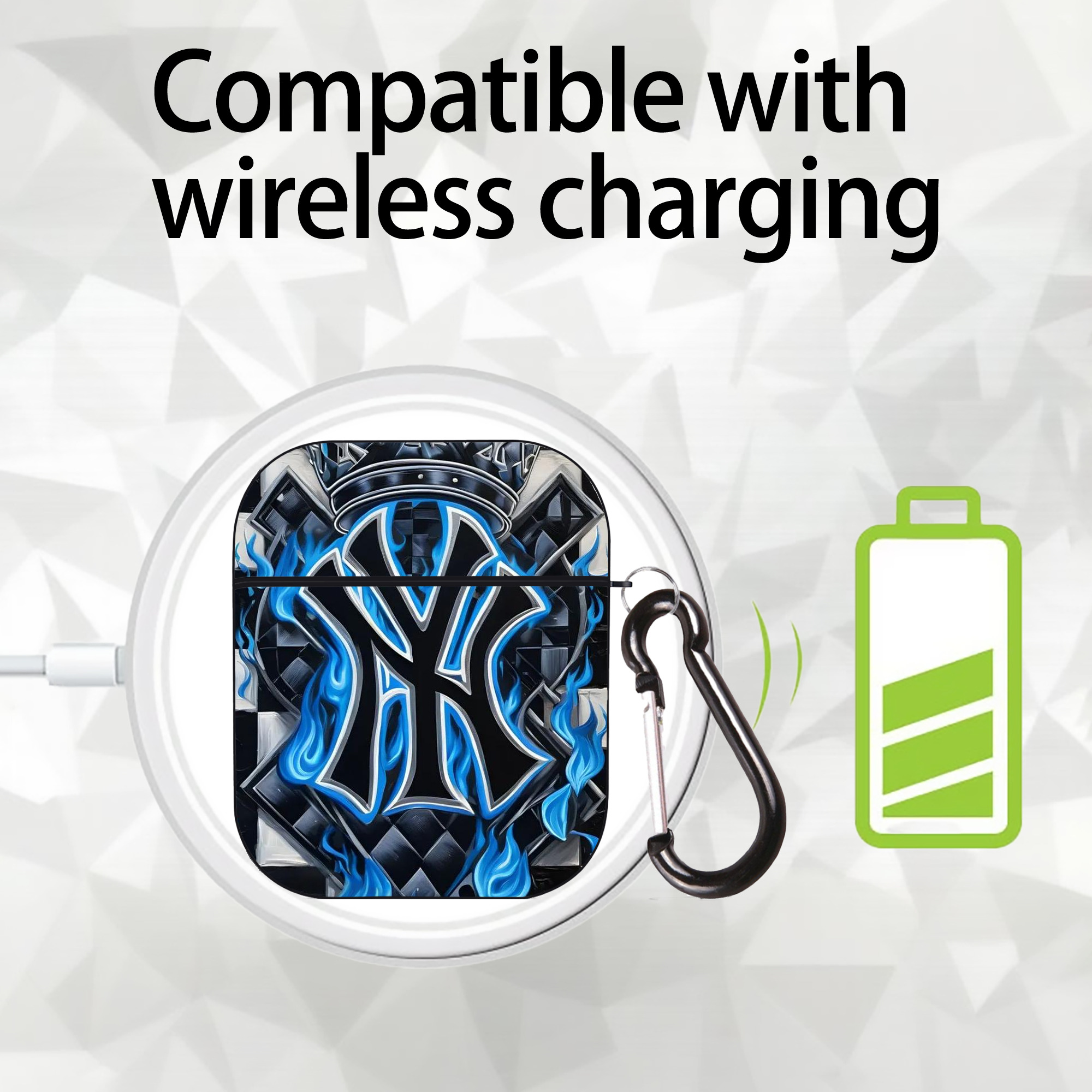 New York Yankees 324 AirPods 2 Case Hard Shell Black, Flexible PC Material, Precise Cutouts, Full Protection, Anti-Fingerprint, Washable, Includes Keychain – Durable & Slim Design