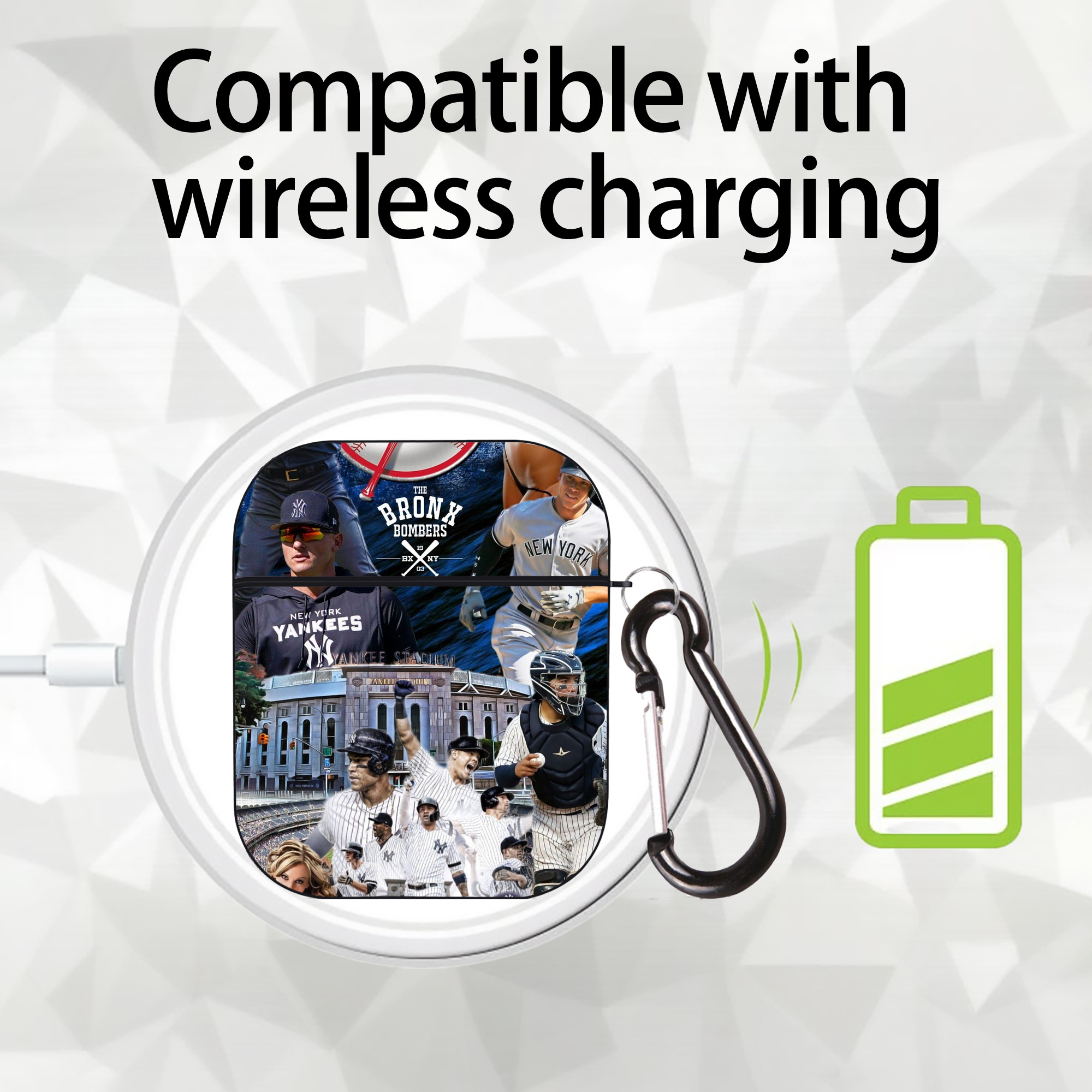 New York Yankees 336 AirPods 2 Case Hard Shell Black, Flexible PC Material, Precise Cutouts, Full Protection, Anti-Fingerprint, Washable, Includes Keychain – Durable & Slim Design