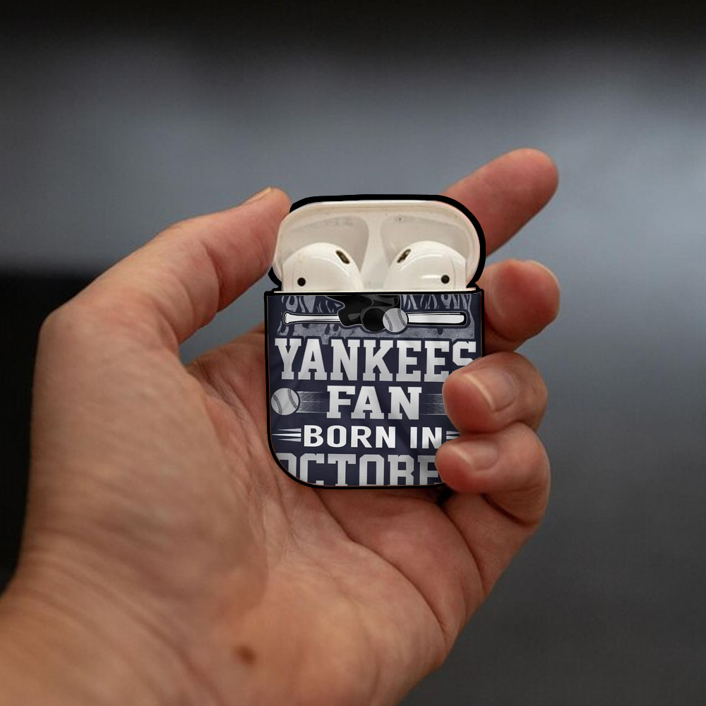 New York Yankees 349 AirPods 2 Case Hard Shell Black, Flexible PC Material, Precise Cutouts, Full Protection, Anti-Fingerprint, Washable, Includes Keychain – Durable & Slim Design