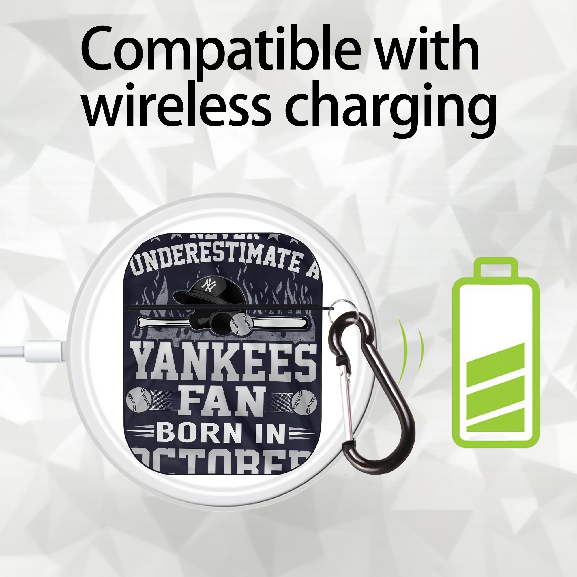 New York Yankees 349 AirPods 2 Case Hard Shell Black, Flexible PC Material, Precise Cutouts, Full Protection, Anti-Fingerprint, Washable, Includes Keychain – Durable & Slim Design