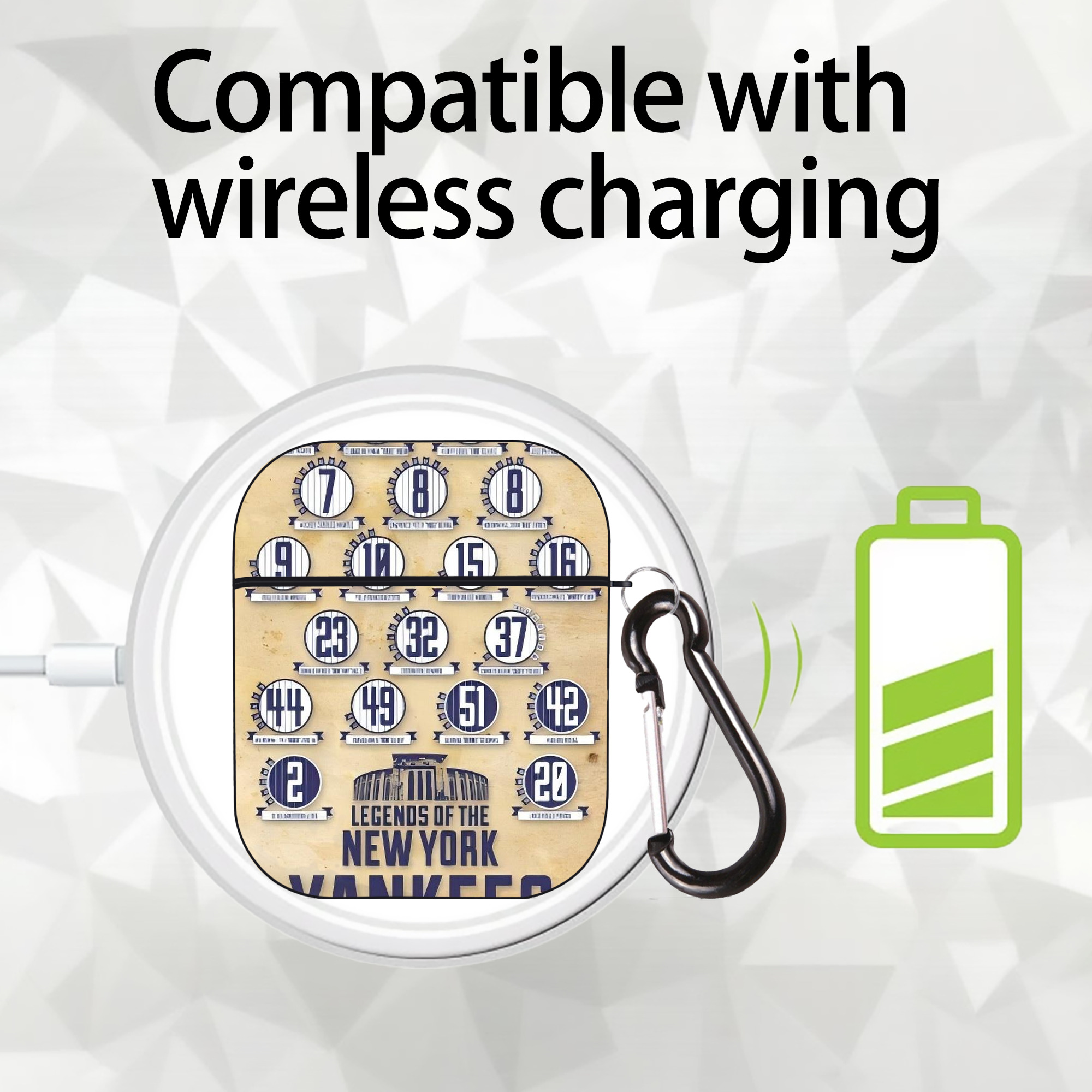 New York Yankees 339 AirPods 2 Case Hard Shell Black, Flexible PC Material, Precise Cutouts, Full Protection, Anti-Fingerprint, Washable, Includes Keychain – Durable & Slim Design