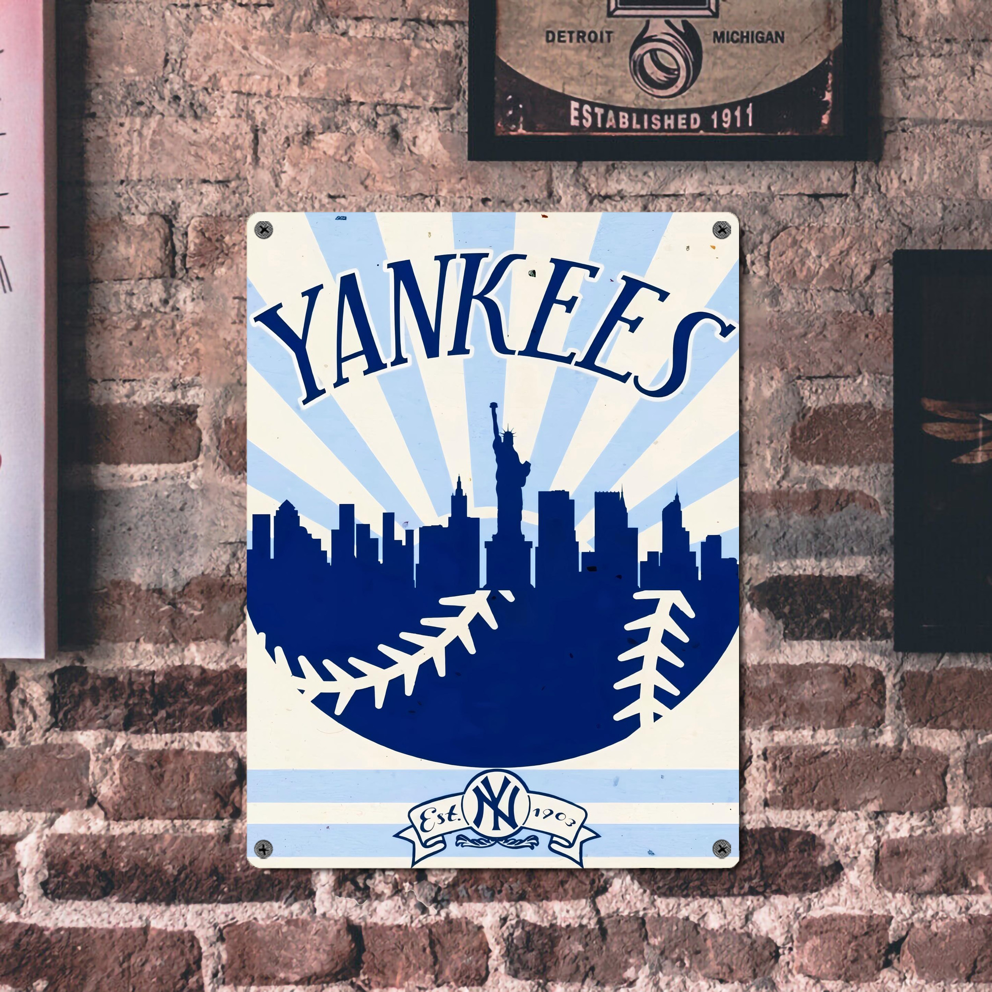 New York Yankees 143 Vintage Metal Tin Sign 12x16inch – Retro Wall Art Decor For Home, Bar, Kitchen, Bedroom, Office – Durable Iron Sheet Poster, Easy To Hang, Full-Color Printing