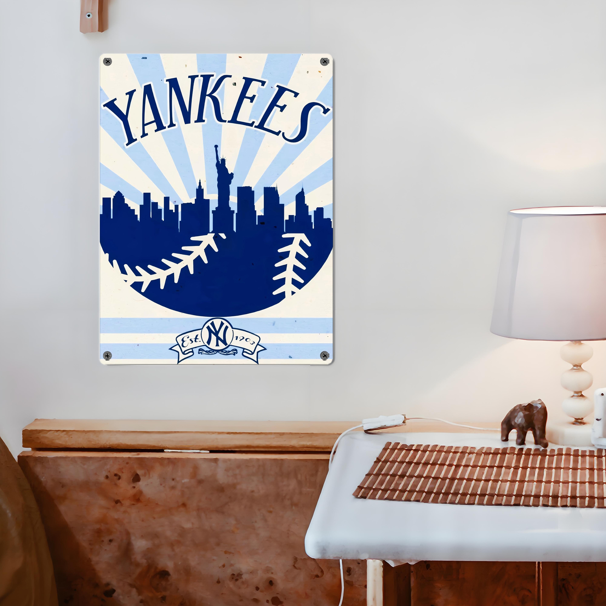New York Yankees 143 Vintage Metal Tin Sign 12x16inch – Retro Wall Art Decor For Home, Bar, Kitchen, Bedroom, Office – Durable Iron Sheet Poster, Easy To Hang, Full-Color Printing
