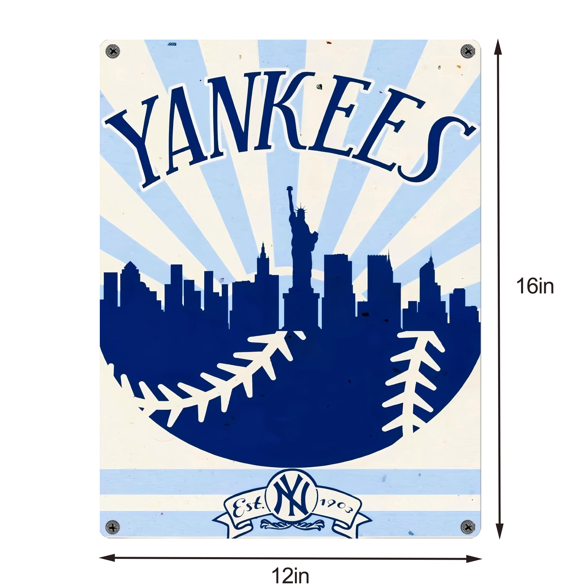 New York Yankees 143 Vintage Metal Tin Sign 12x16inch – Retro Wall Art Decor For Home, Bar, Kitchen, Bedroom, Office – Durable Iron Sheet Poster, Easy To Hang, Full-Color Printing
