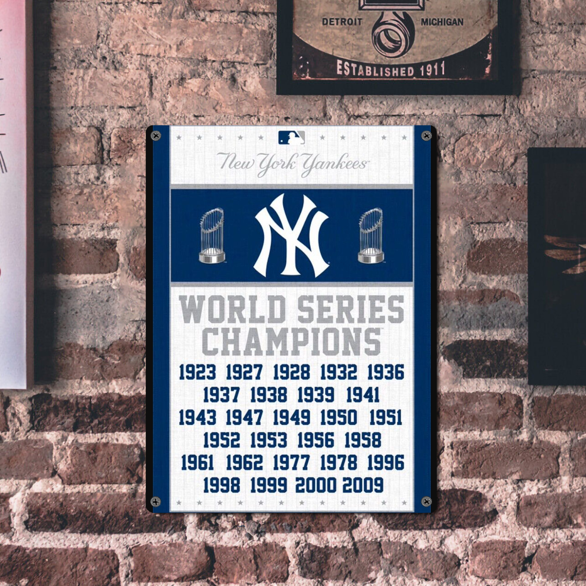 New York Yankees WS Champions Years Vintage Metal Tin Sign 12x16inch – Retro Wall Art Decor For Home, Bar, Kitchen, Bedroom, Office – Durable Iron Sheet Poster, Easy To Hang, Full-Color Printing