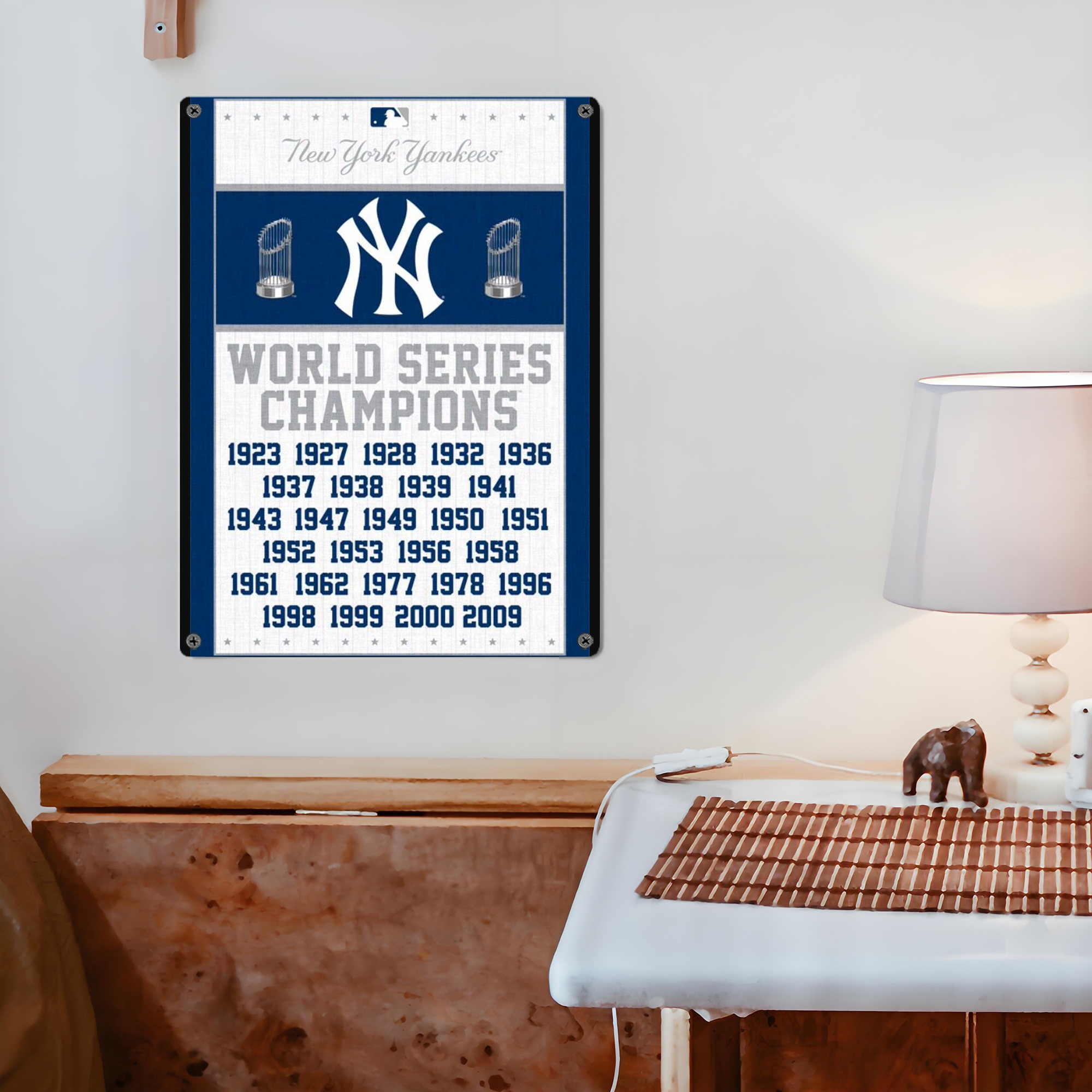 New York Yankees WS Champions Years Vintage Metal Tin Sign 12x16inch – Retro Wall Art Decor For Home, Bar, Kitchen, Bedroom, Office – Durable Iron Sheet Poster, Easy To Hang, Full-Color Printing